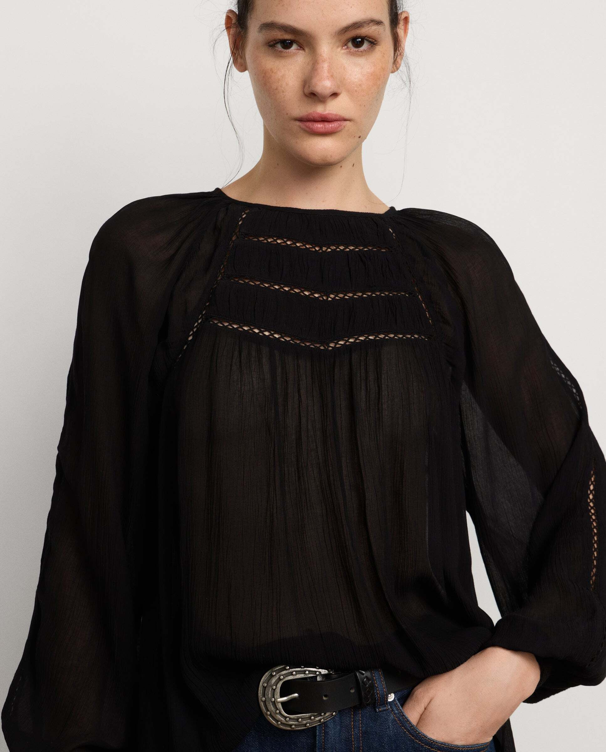 Blusa de mujer fluida detalles bordados - Pepe Jeans - Negro Negro-5