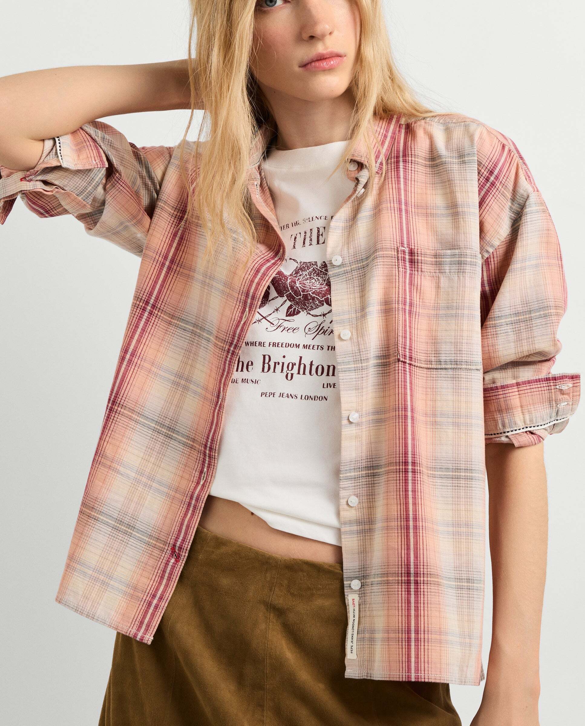 Imagen 1 de Camisa de mujer de cuadros logo bordado - Pepe Jeans - Marrón Marrón