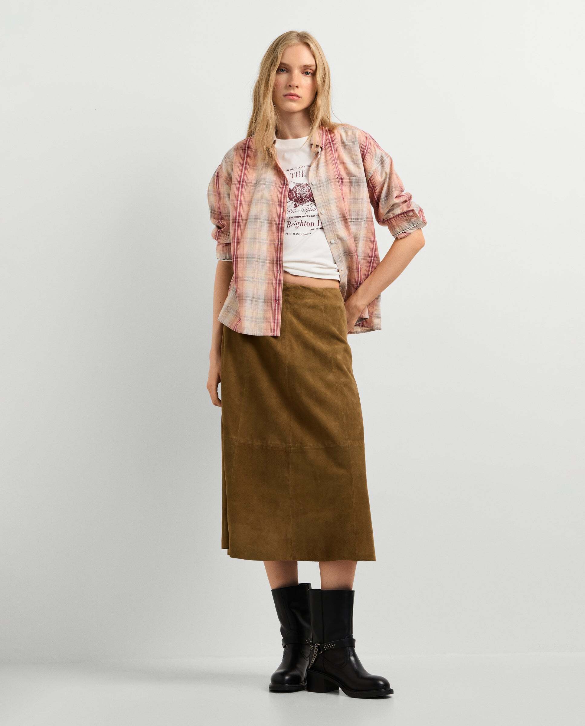 Imagen 2 de Camisa de mujer de cuadros logo bordado - Pepe Jeans - Marrón Marrón