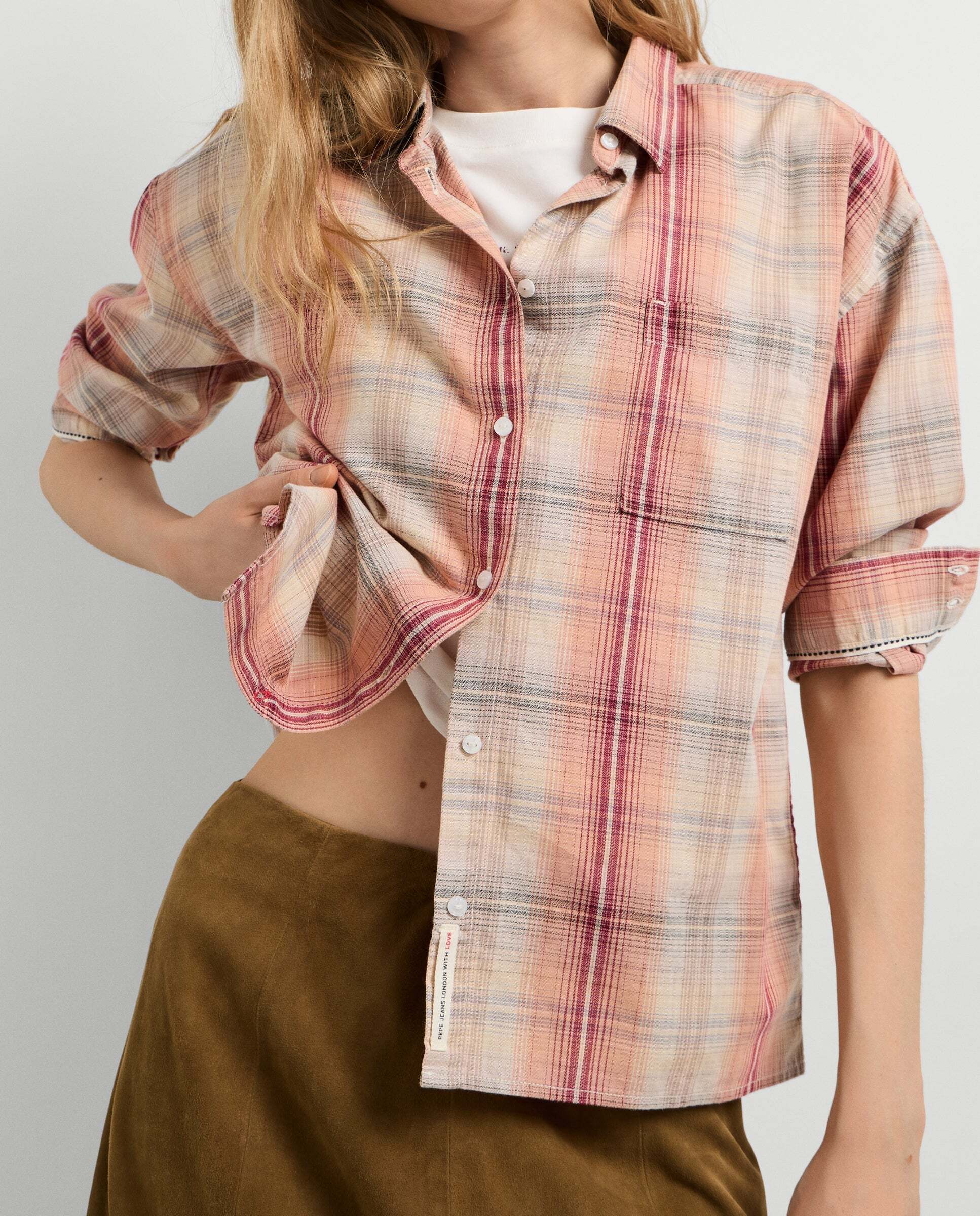 Imagen 4 de Camisa de mujer de cuadros logo bordado - Pepe Jeans - Marrón Marrón
