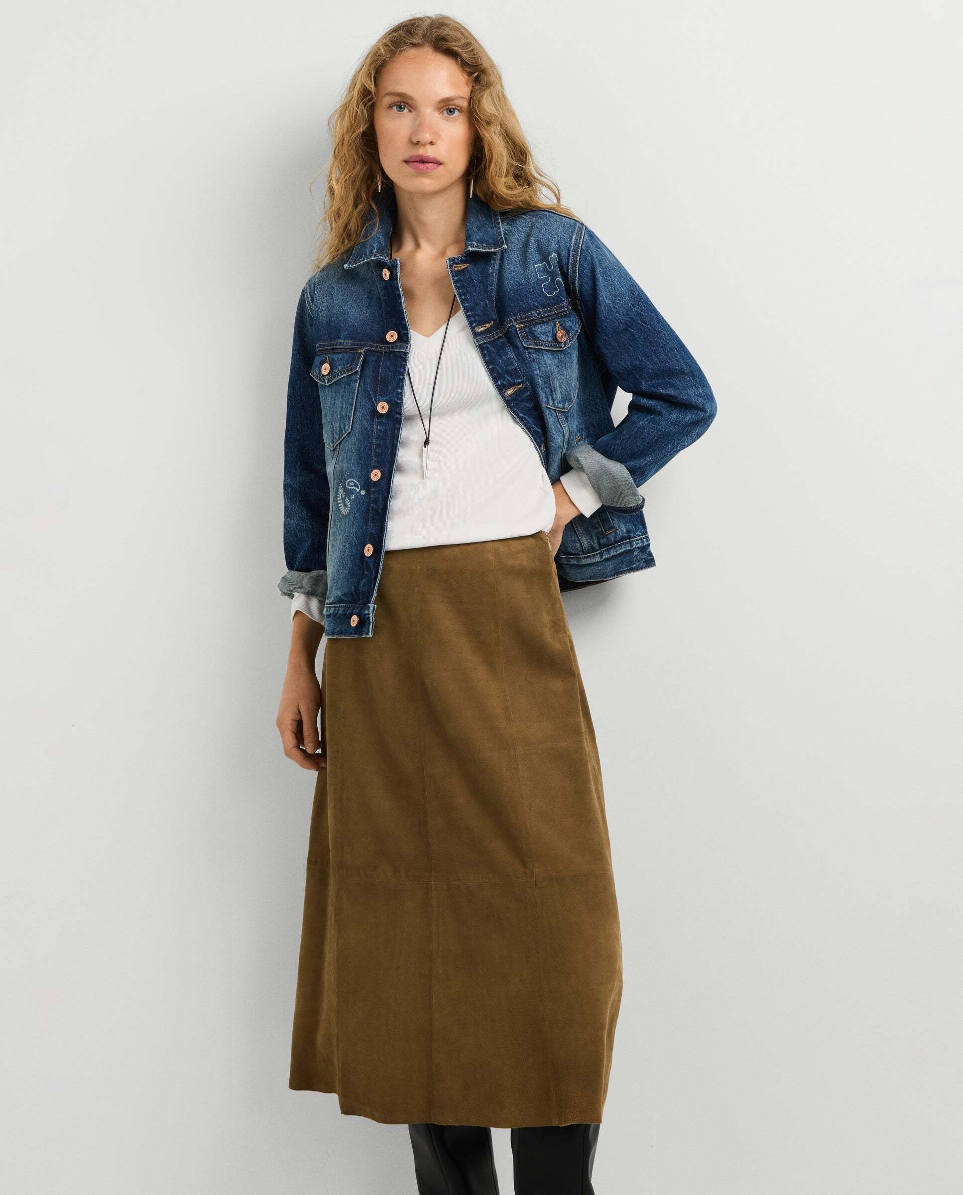 Falda de mujer midi de ante - Pepe Jeans - Beige Beige-1