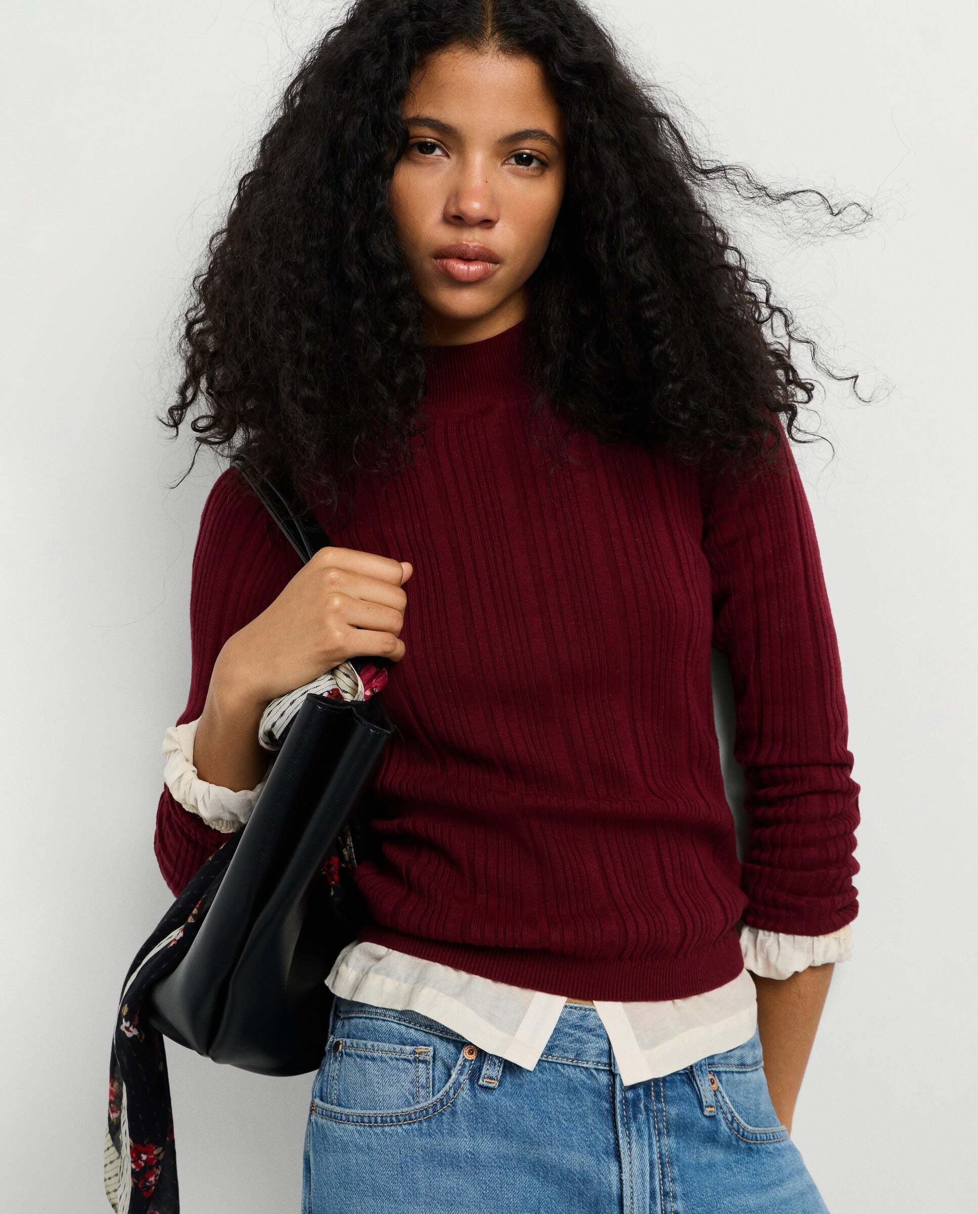 Jersey de mujer canalé cuello alto - Pepe Jeans - Burdeos Burdeos-1