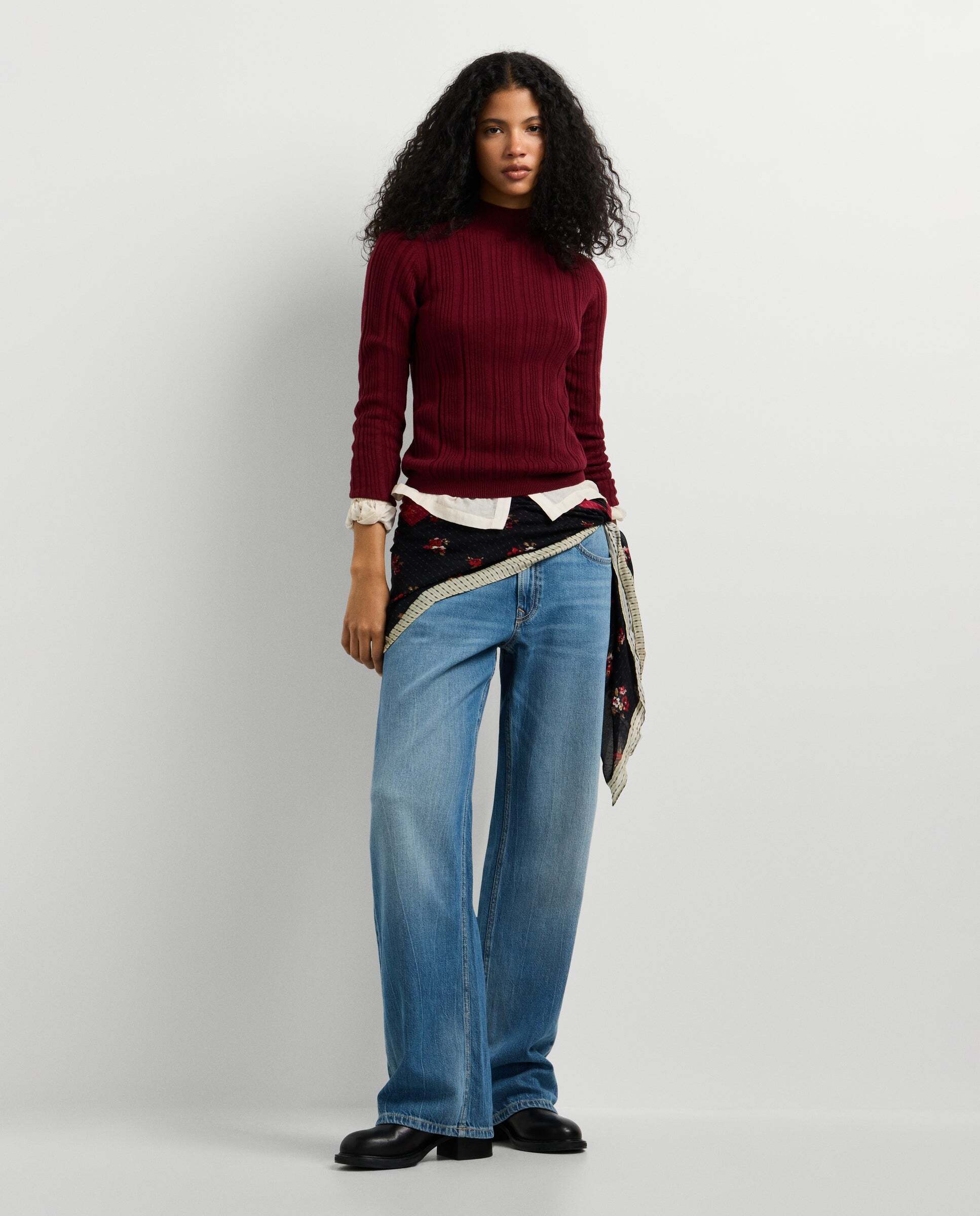 Jersey de mujer canalé cuello alto - Pepe Jeans - Burdeos Burdeos-2