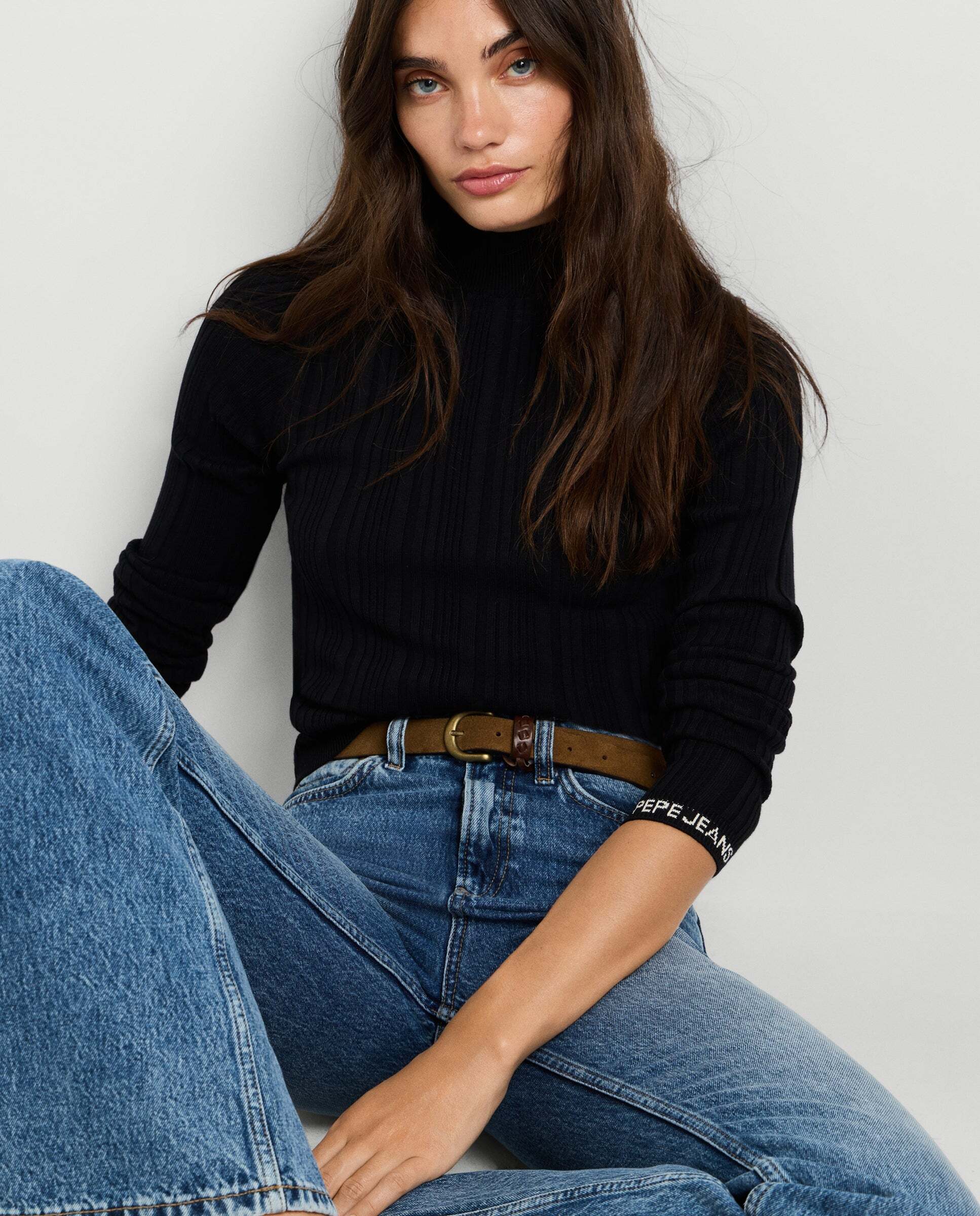 Jersey de mujer canalé cuello alto - Pepe Jeans - Negro Negro-1