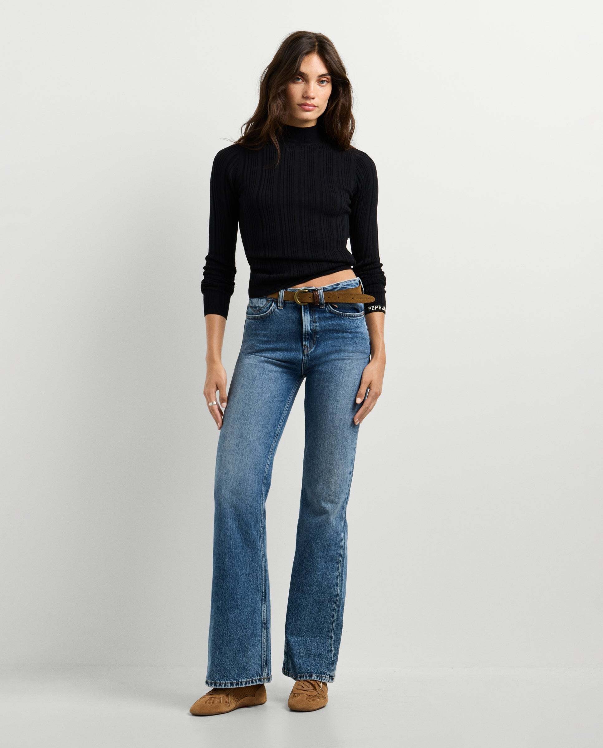Jersey de mujer canalé cuello alto - Pepe Jeans - Negro Negro-2