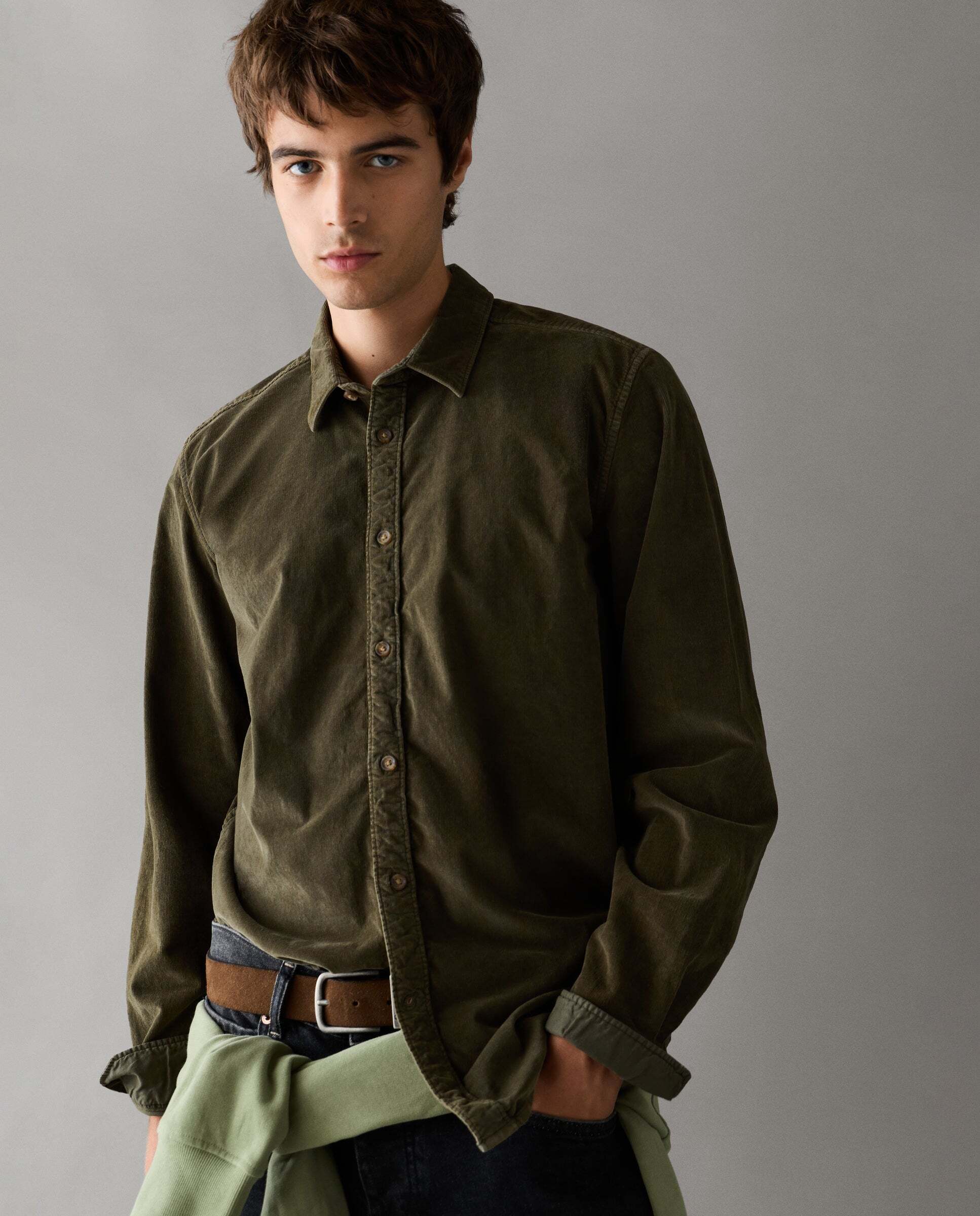 Camisa de hombre pana fit regular - Pepe Jeans - Verde Oliva Verde Oliva-1