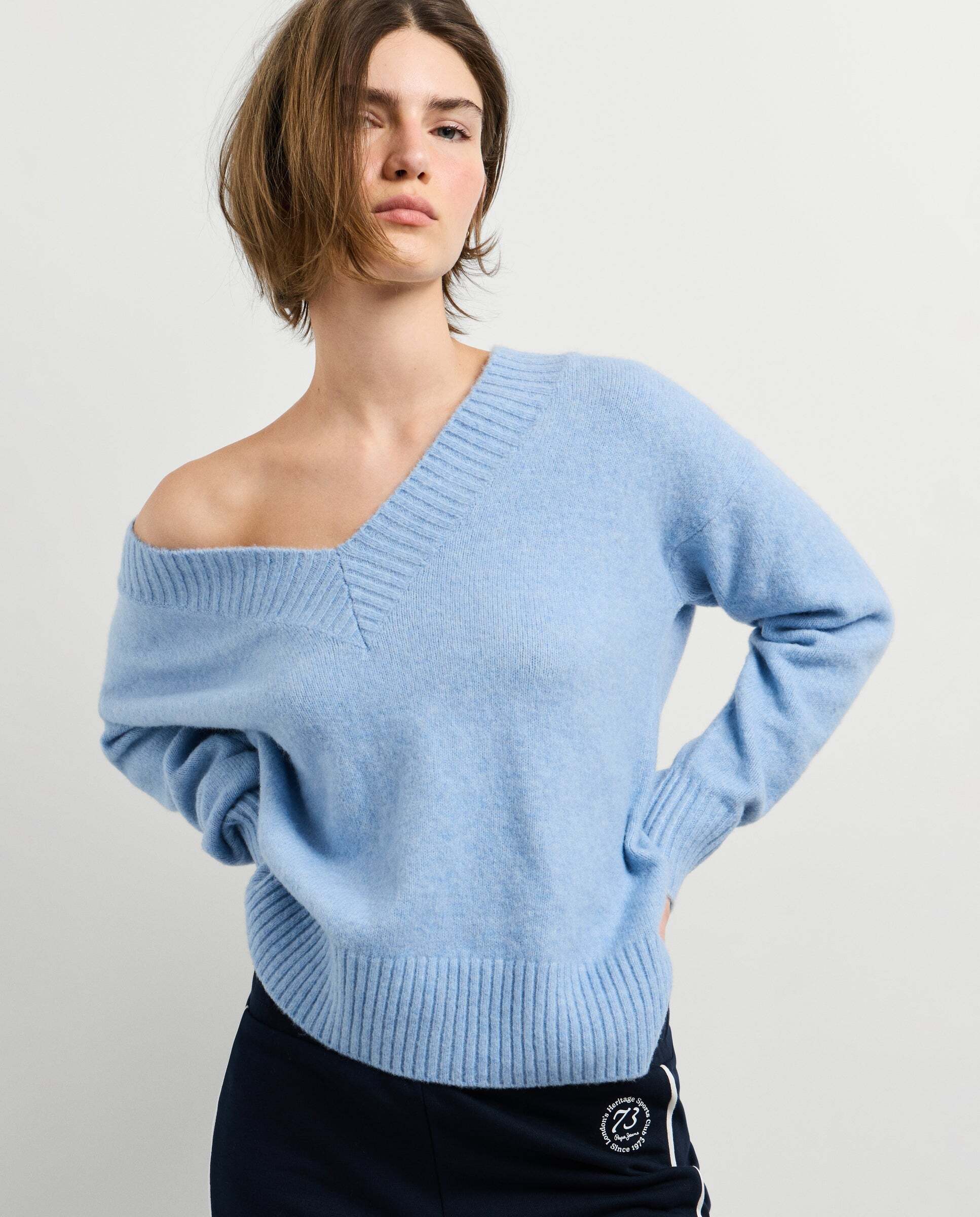 Imagen 0 de Jersey de mujer punto cuello pico Azul