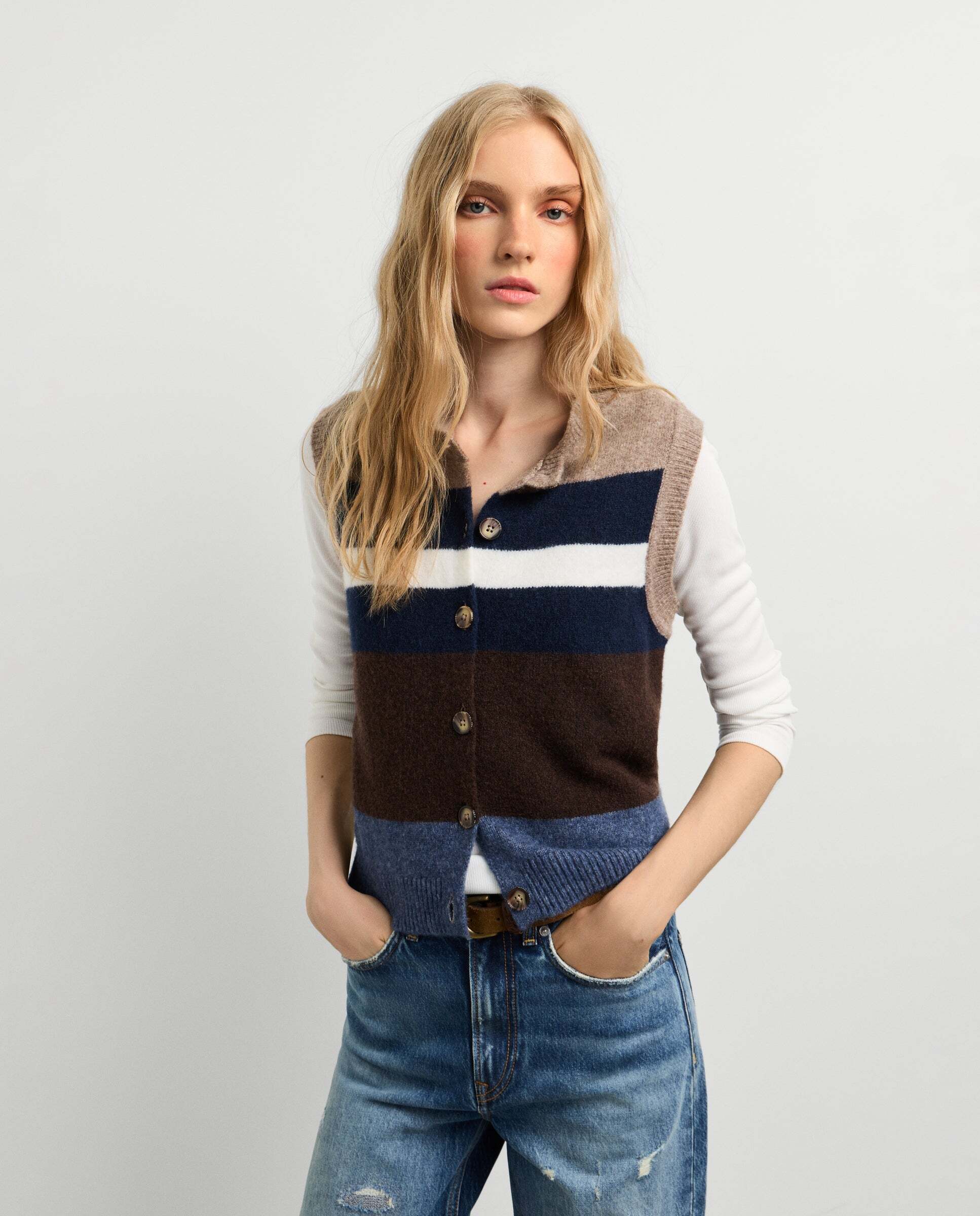 Chaleco de mujer punto cierre abotonado - Pepe Jeans - Natural Natural-1