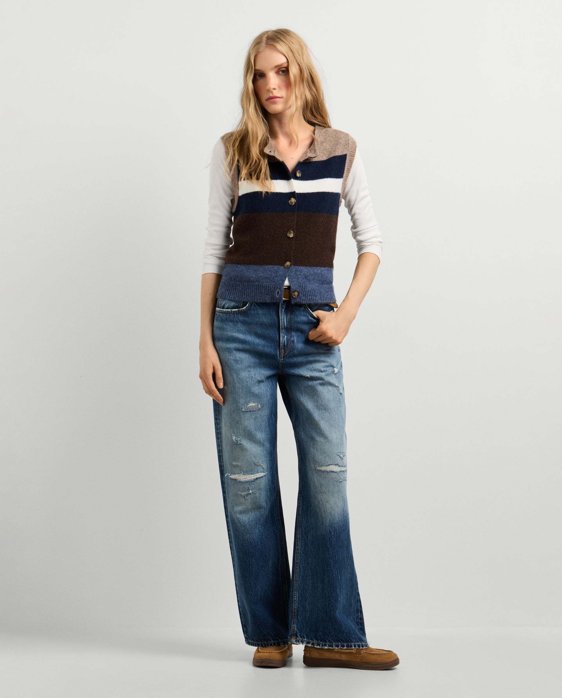 Chaleco de mujer punto cierre abotonado - Pepe Jeans - Natural Natural-2