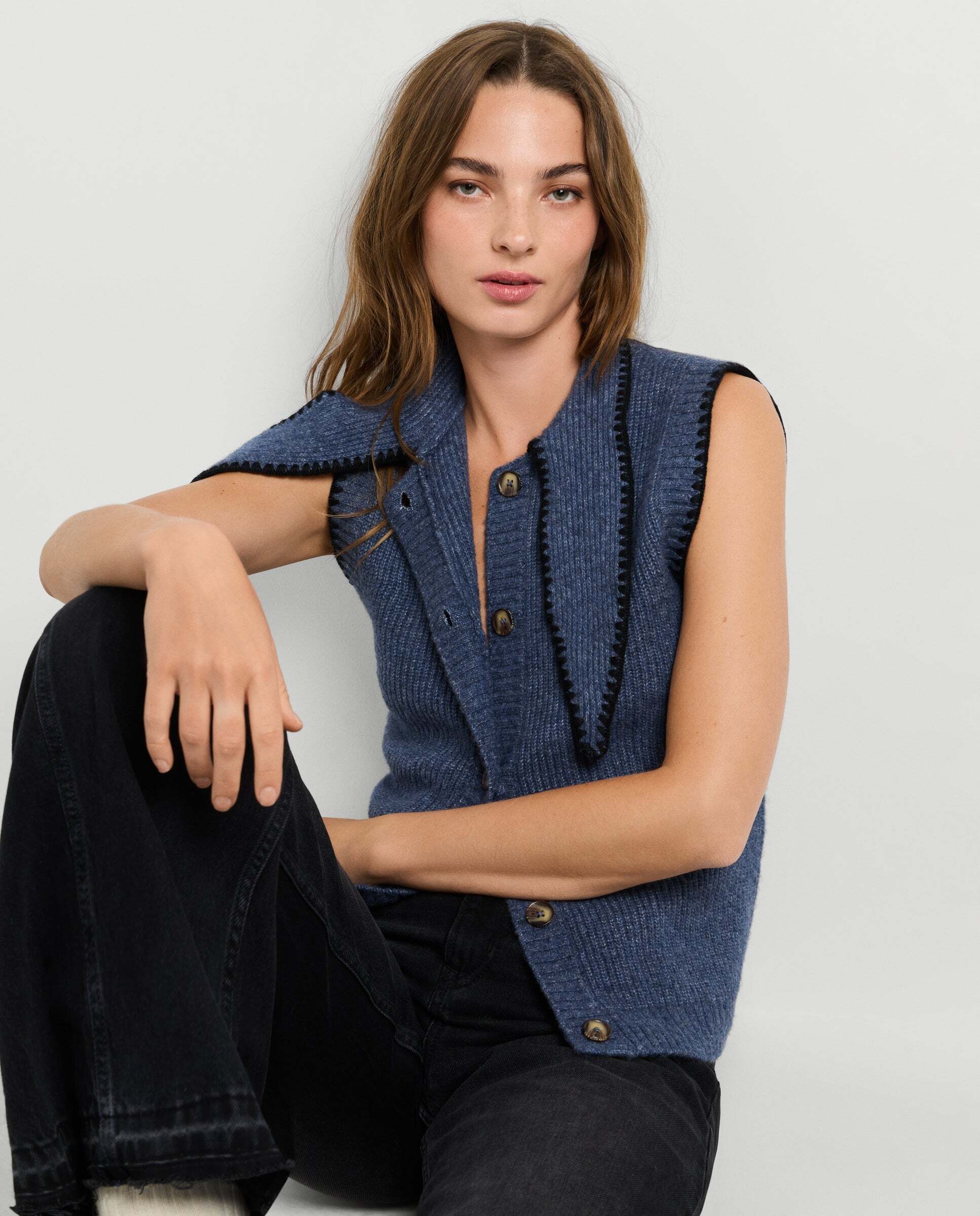 Chaleco de mujer punto cuello alto - Pepe Jeans - Azul oscuro Azul oscuro-1