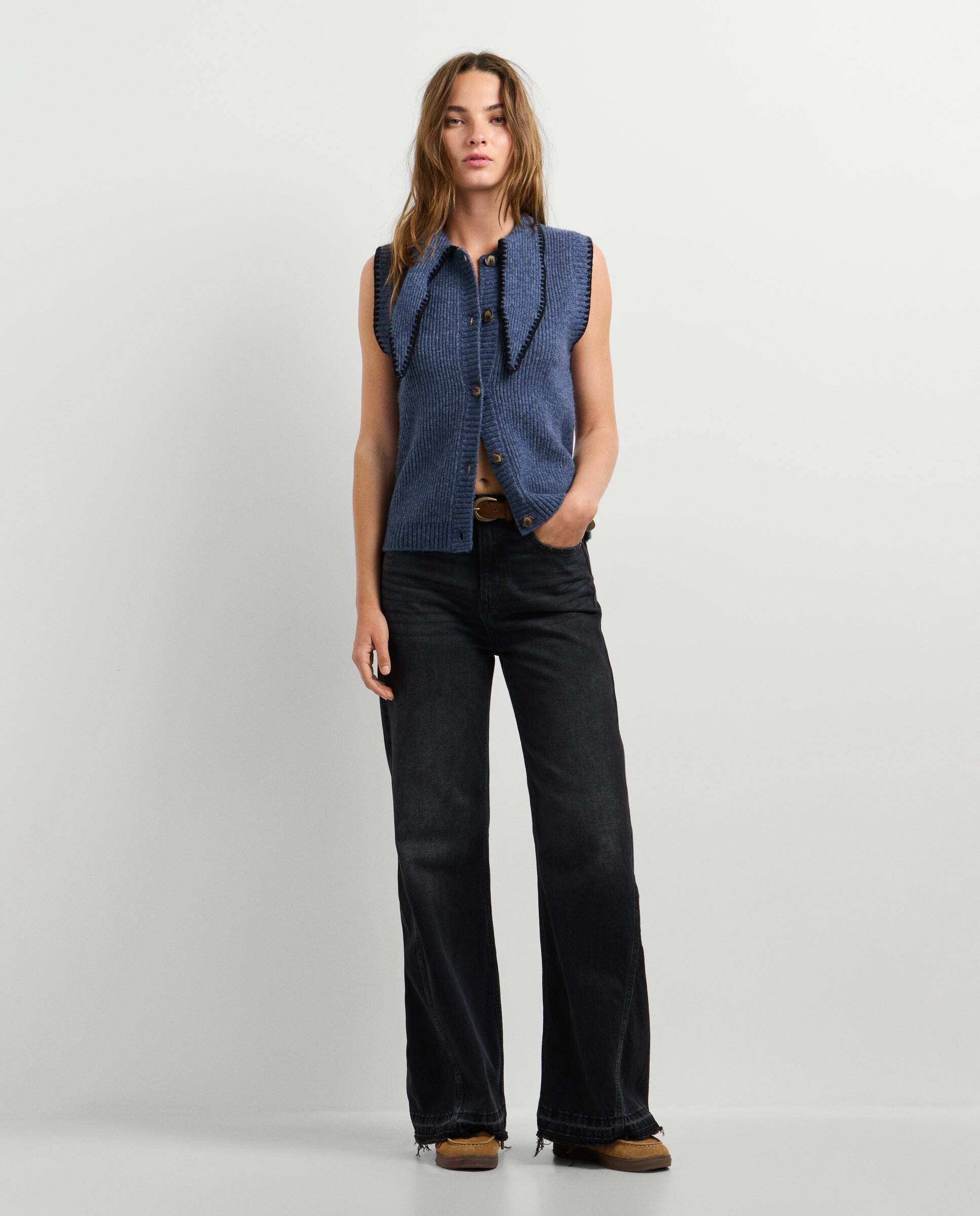 Chaleco de mujer punto cuello alto - Pepe Jeans - Azul oscuro Azul oscuro-2