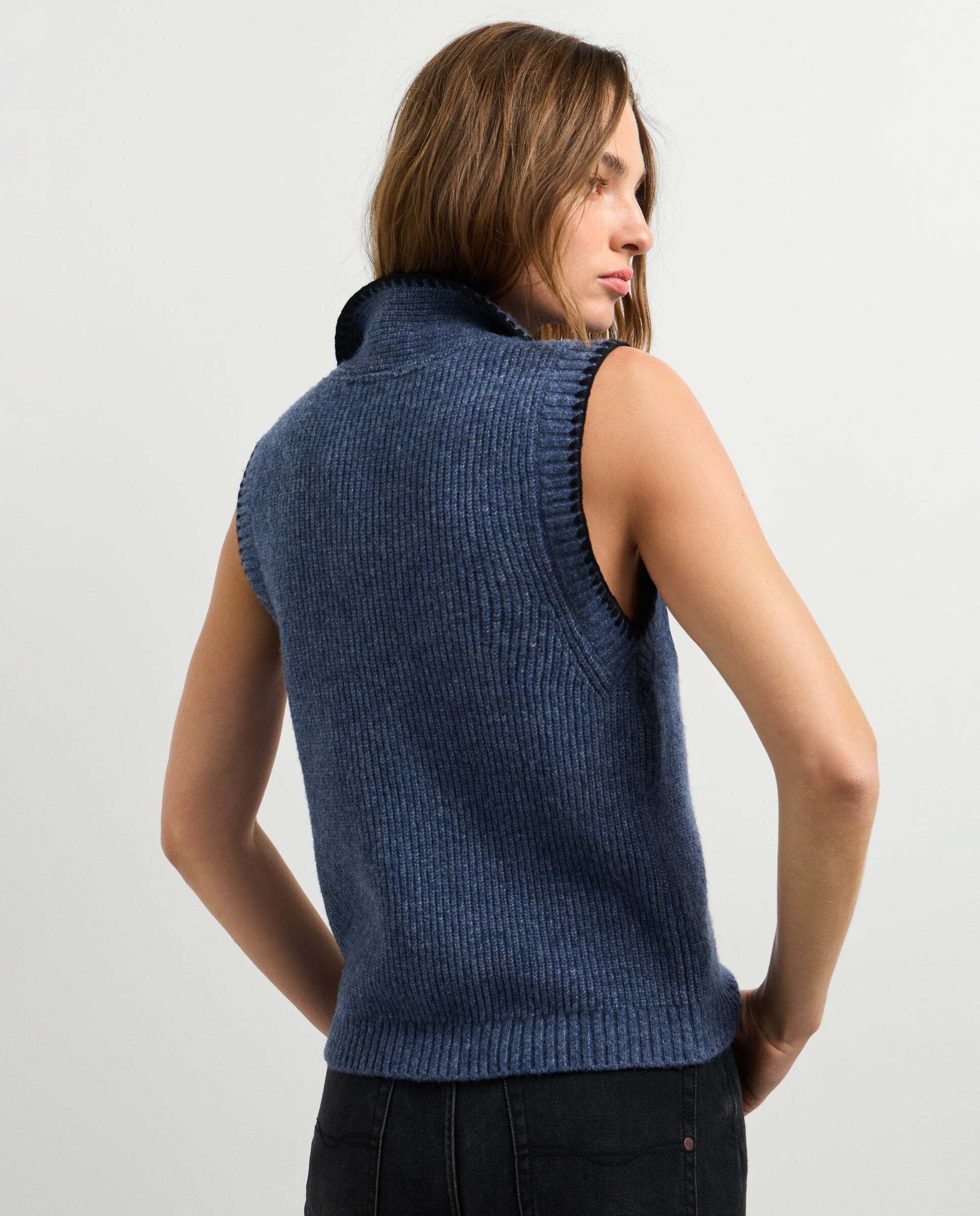 Chaleco de mujer punto cuello alto - Pepe Jeans - Azul oscuro Azul oscuro-3