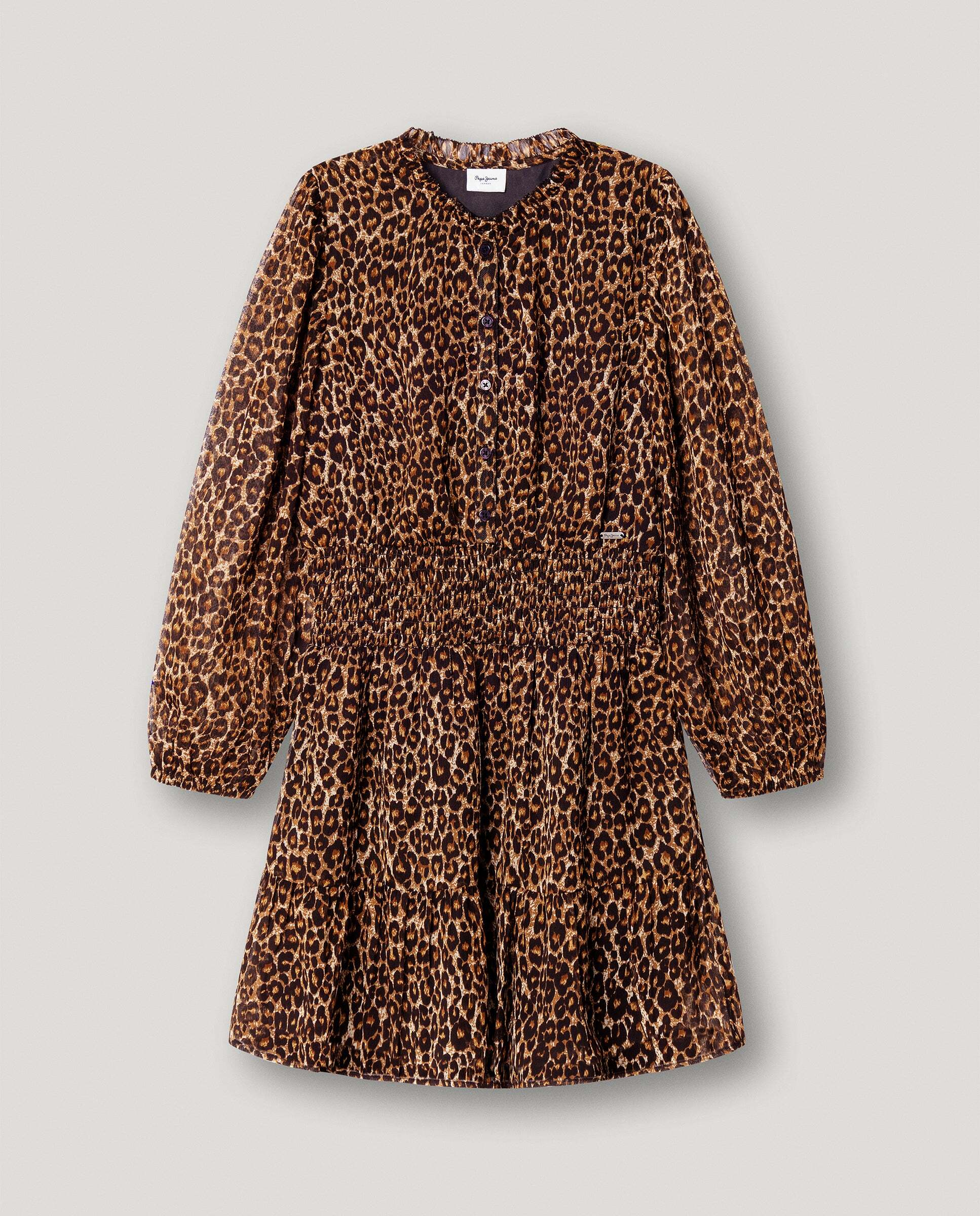 Imagen 1 de Vestido de niña corto estampado animal print Beige