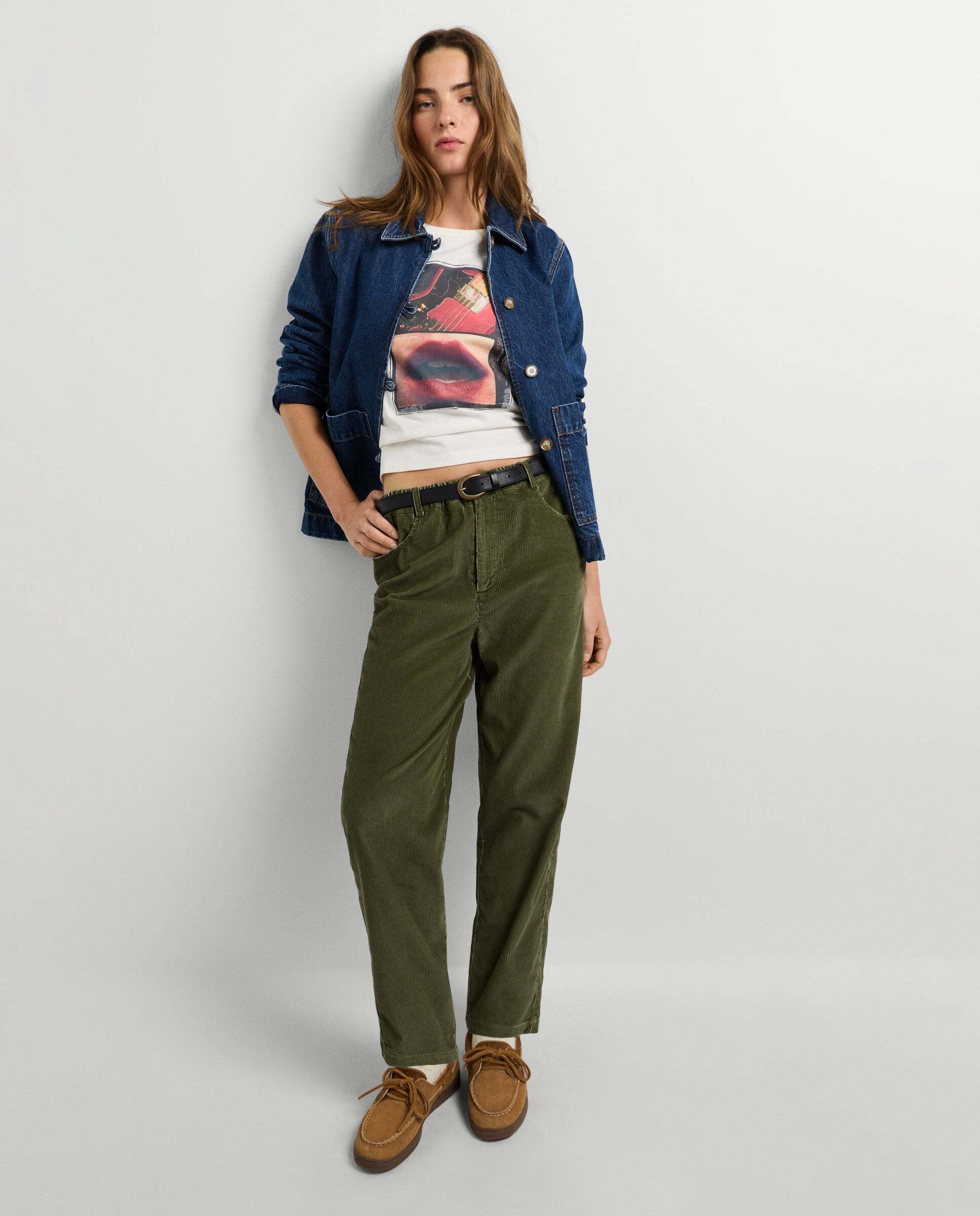 Pantalón de mujer de pana fit recto - Pepe Jeans - Verde Verde-2
