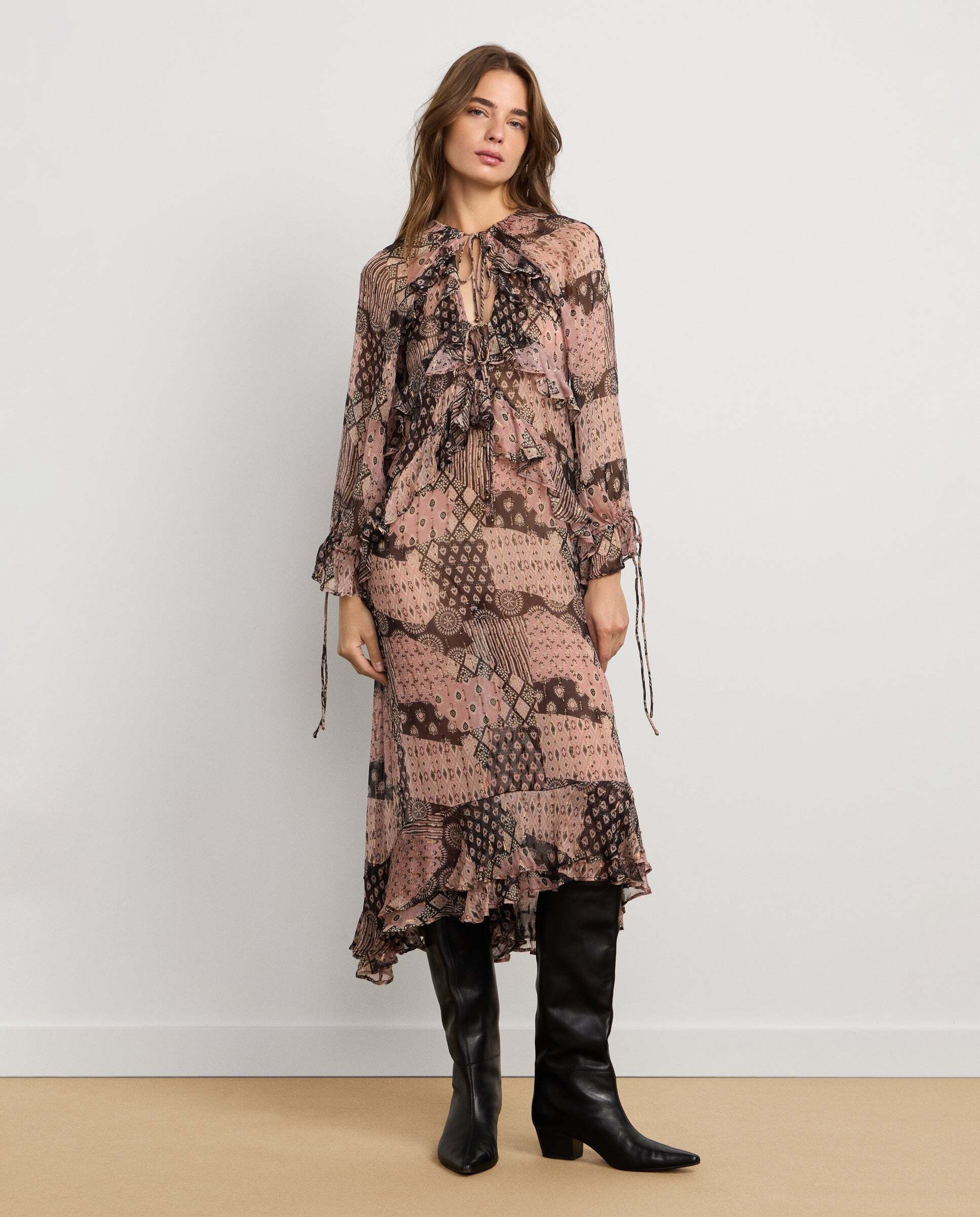 W11 ines dress - Pepe Jeans - vestido de mujer largo estampado ornamental - Rosa claro Rosa claro-2