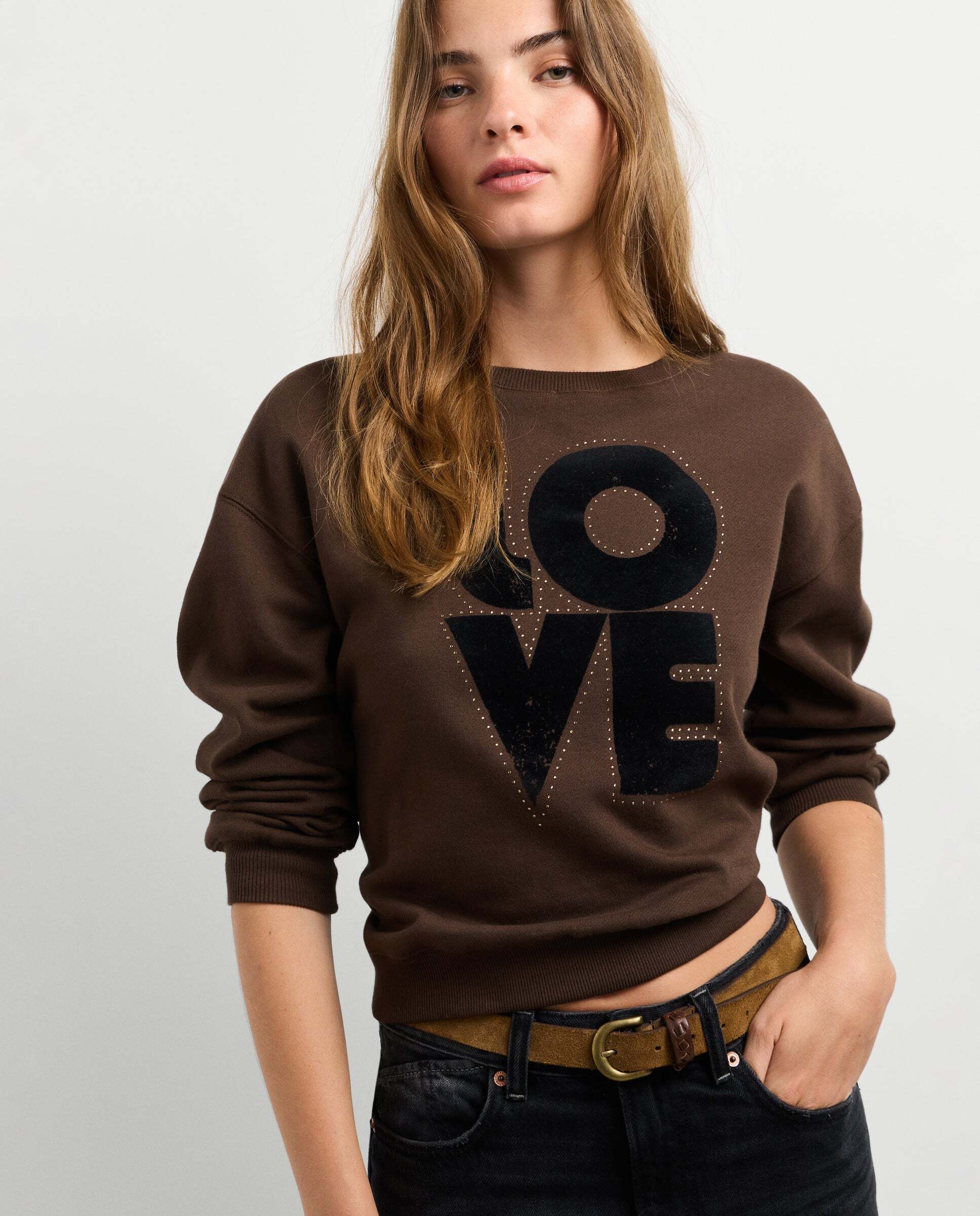 Sudadera de mujer cuello redondo estampada - Pepe Jeans - Marrón Marrón-1