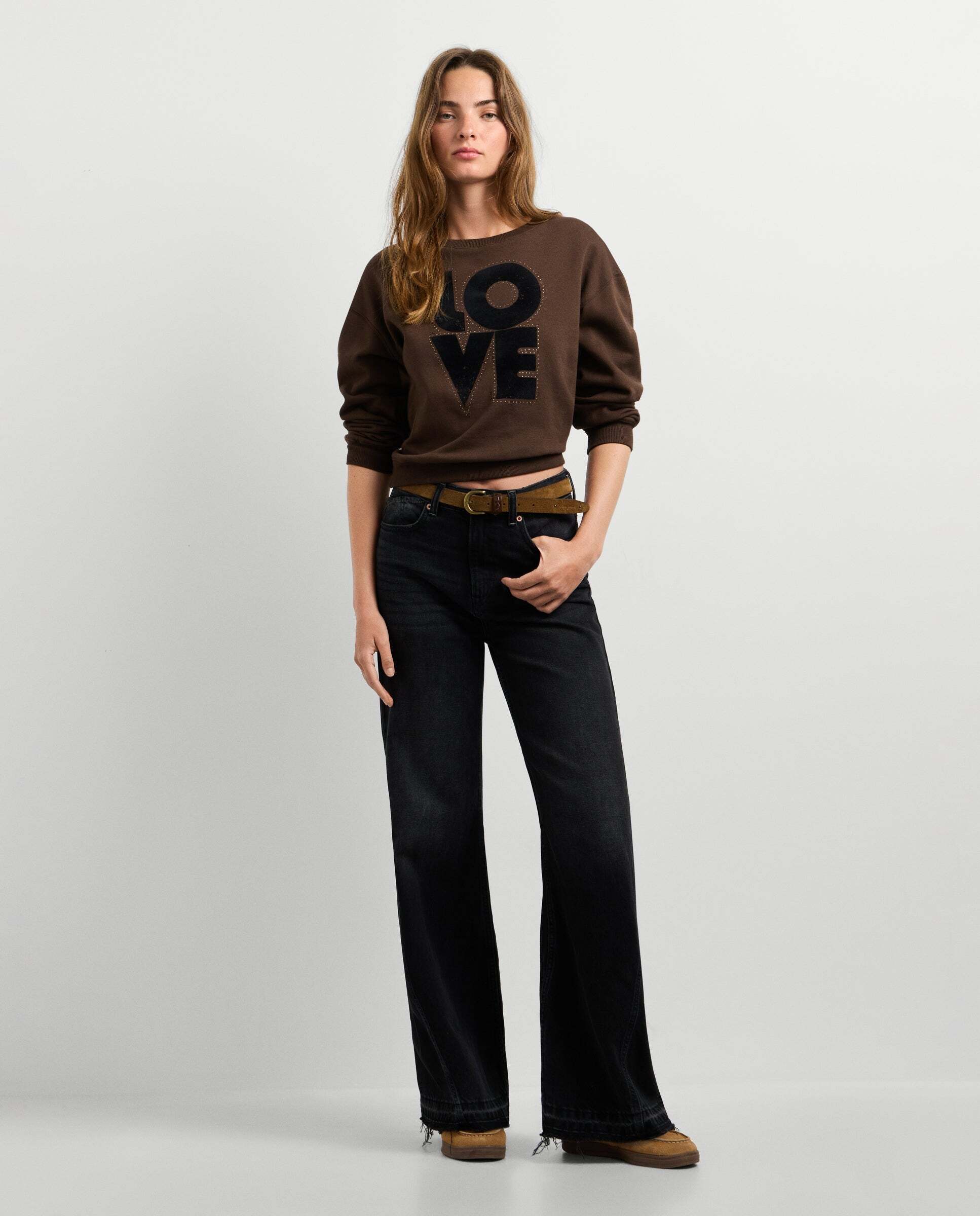 Sudadera de mujer cuello redondo estampada - Pepe Jeans - Marrón Marrón-2