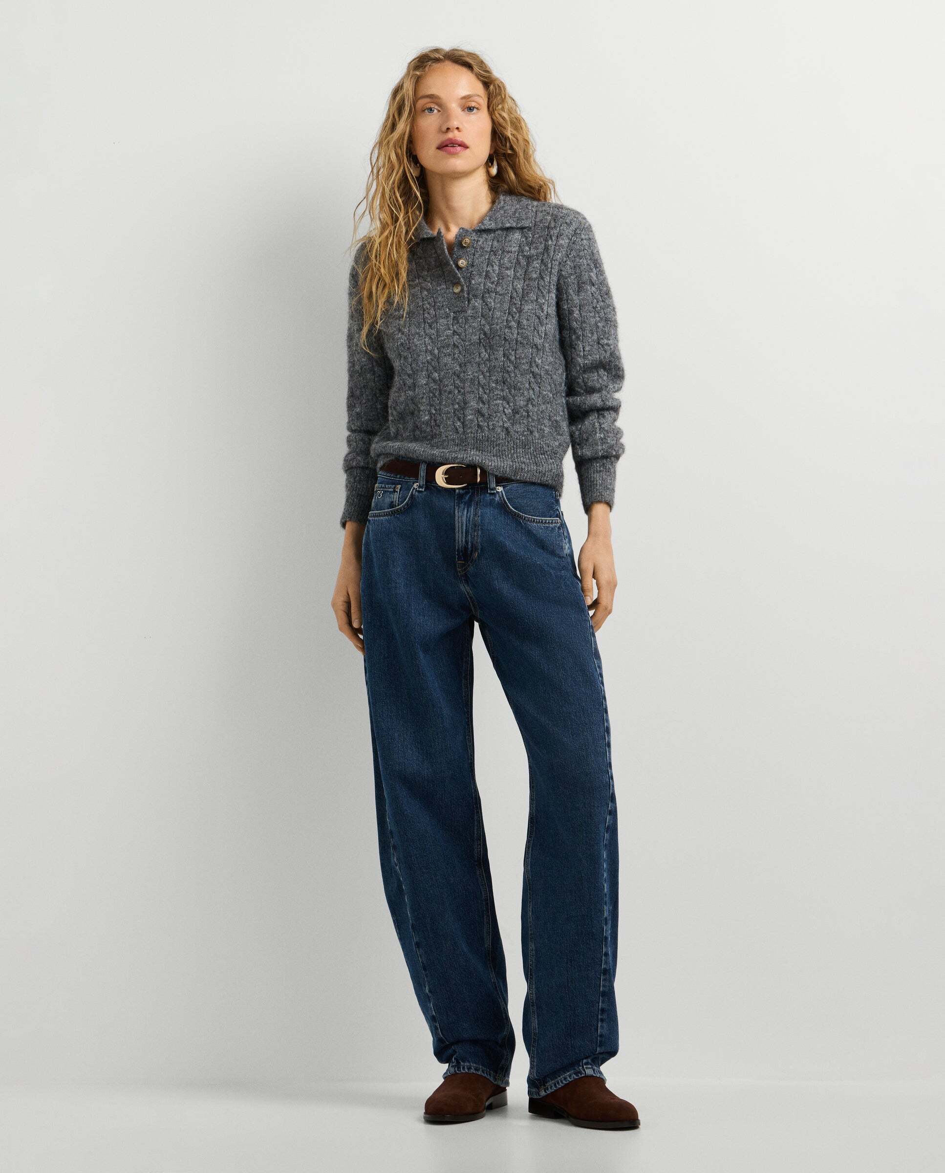 Imagen 2 de Jersey de mujer trenzado cuello polo - Pepe Jeans - Gris Gris