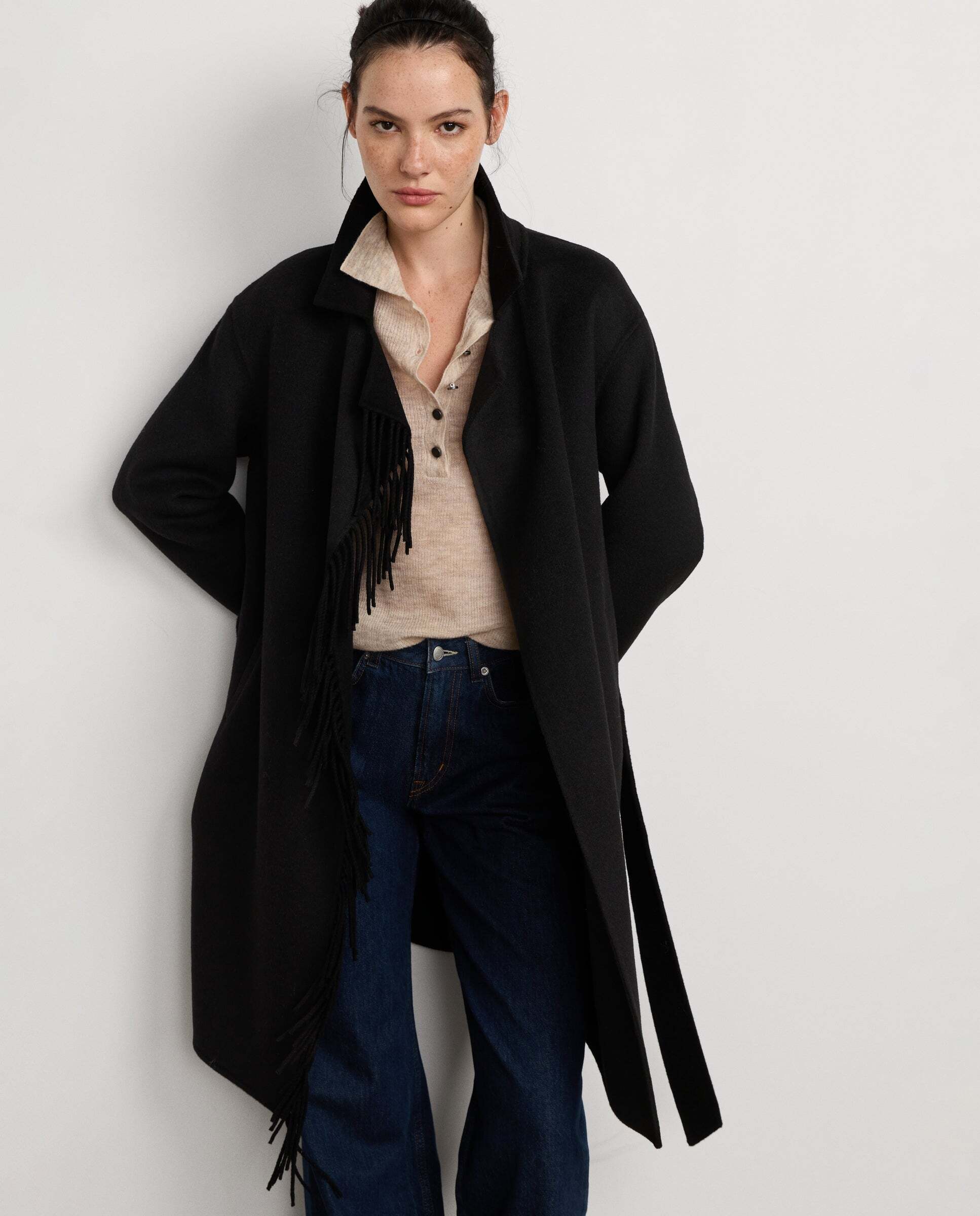 Abrigo de mujer con flecos de lana - Pepe Jeans - Negro Negro-1