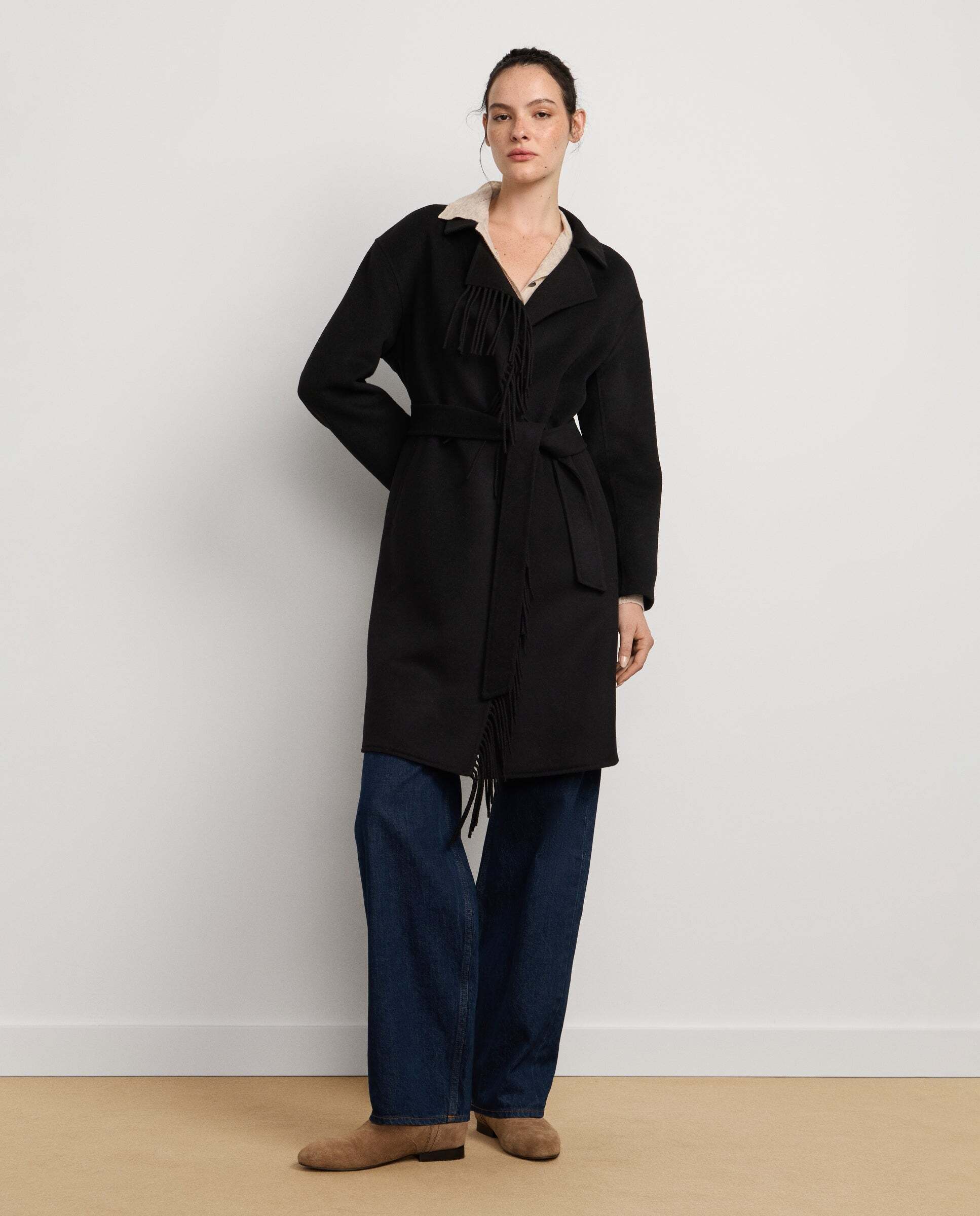 Abrigo de mujer con flecos de lana - Pepe Jeans - Negro Negro-2