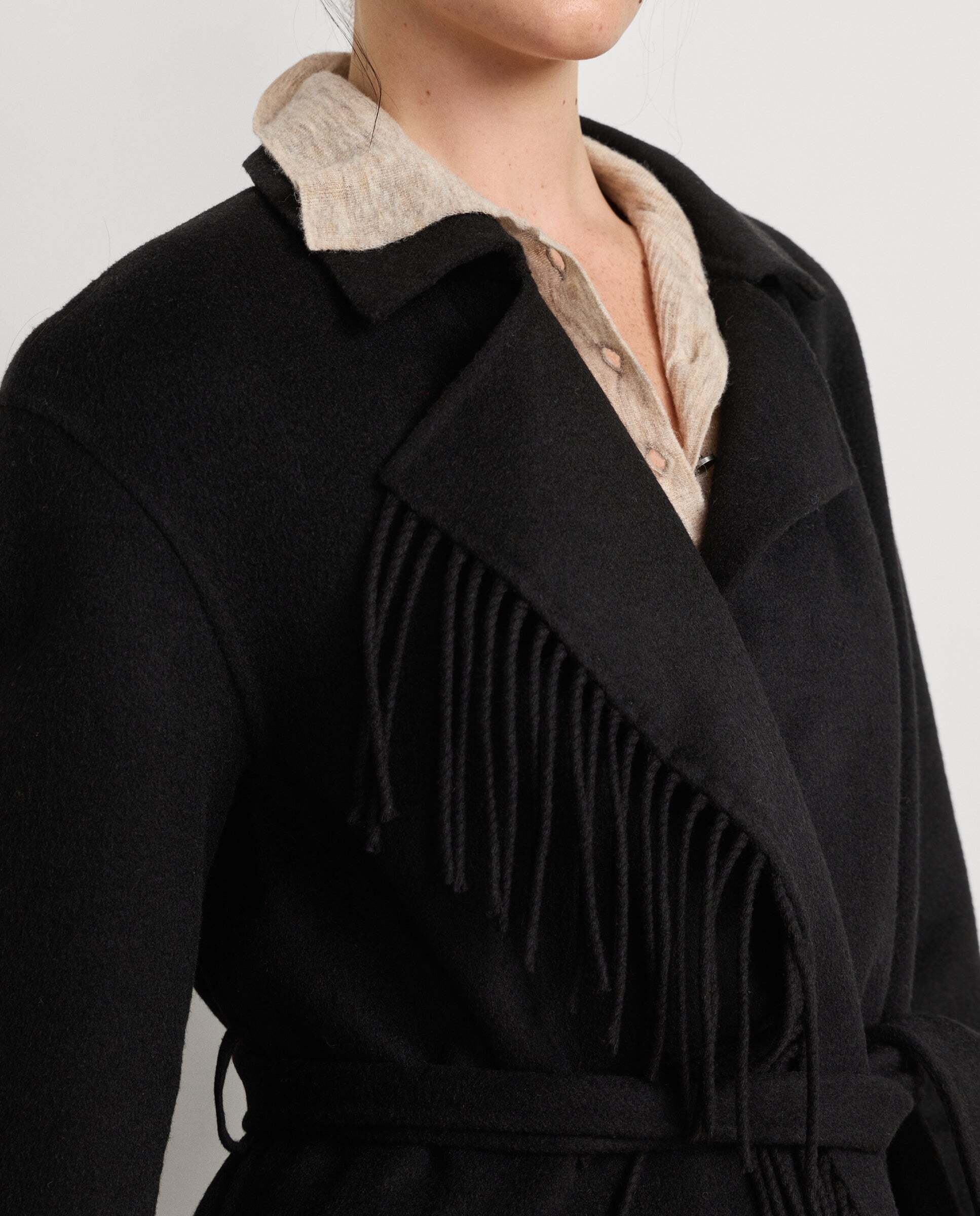 Abrigo de mujer con flecos de lana - Pepe Jeans - Negro Negro-4