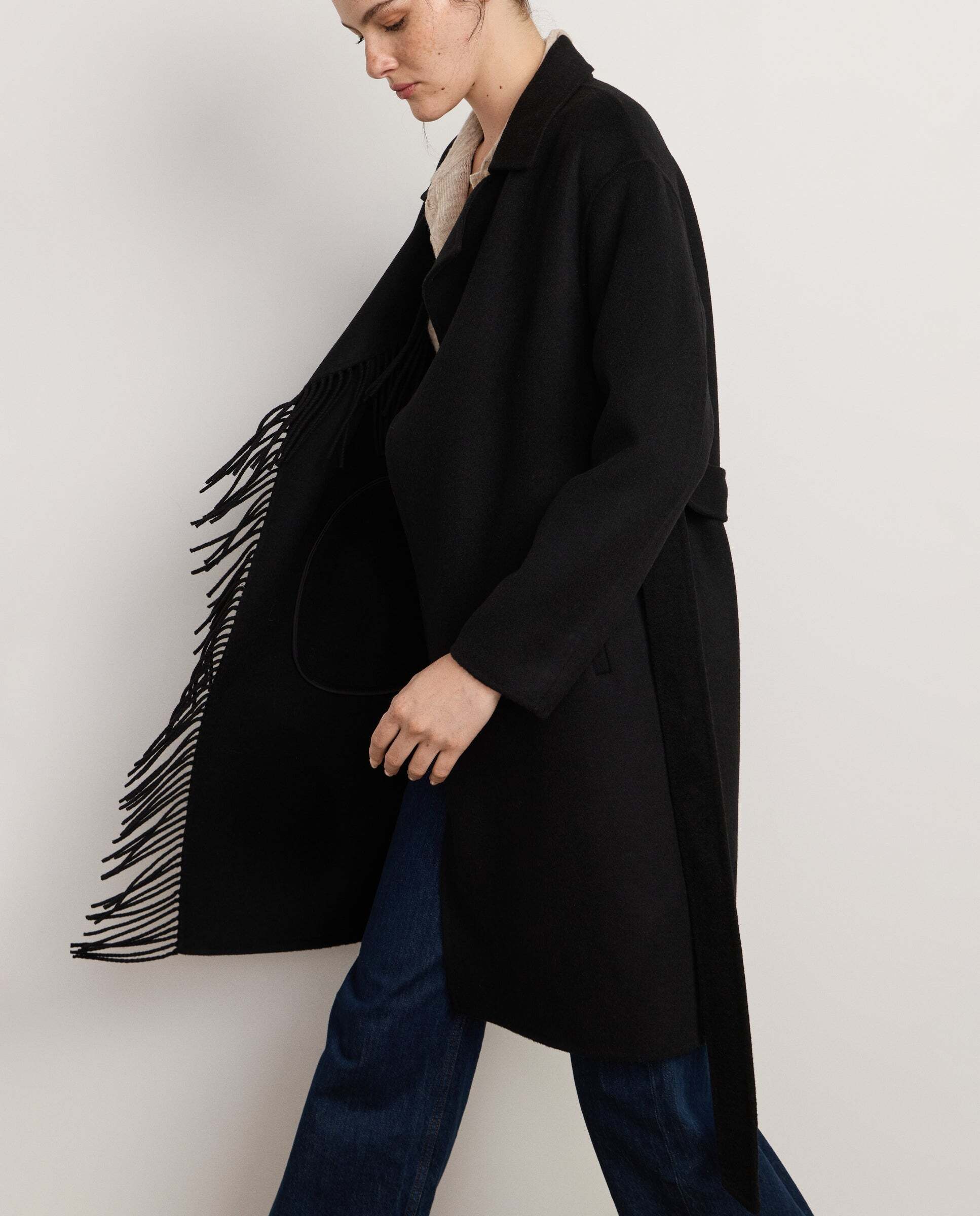 Abrigo de mujer con flecos de lana - Pepe Jeans - Negro Negro-5