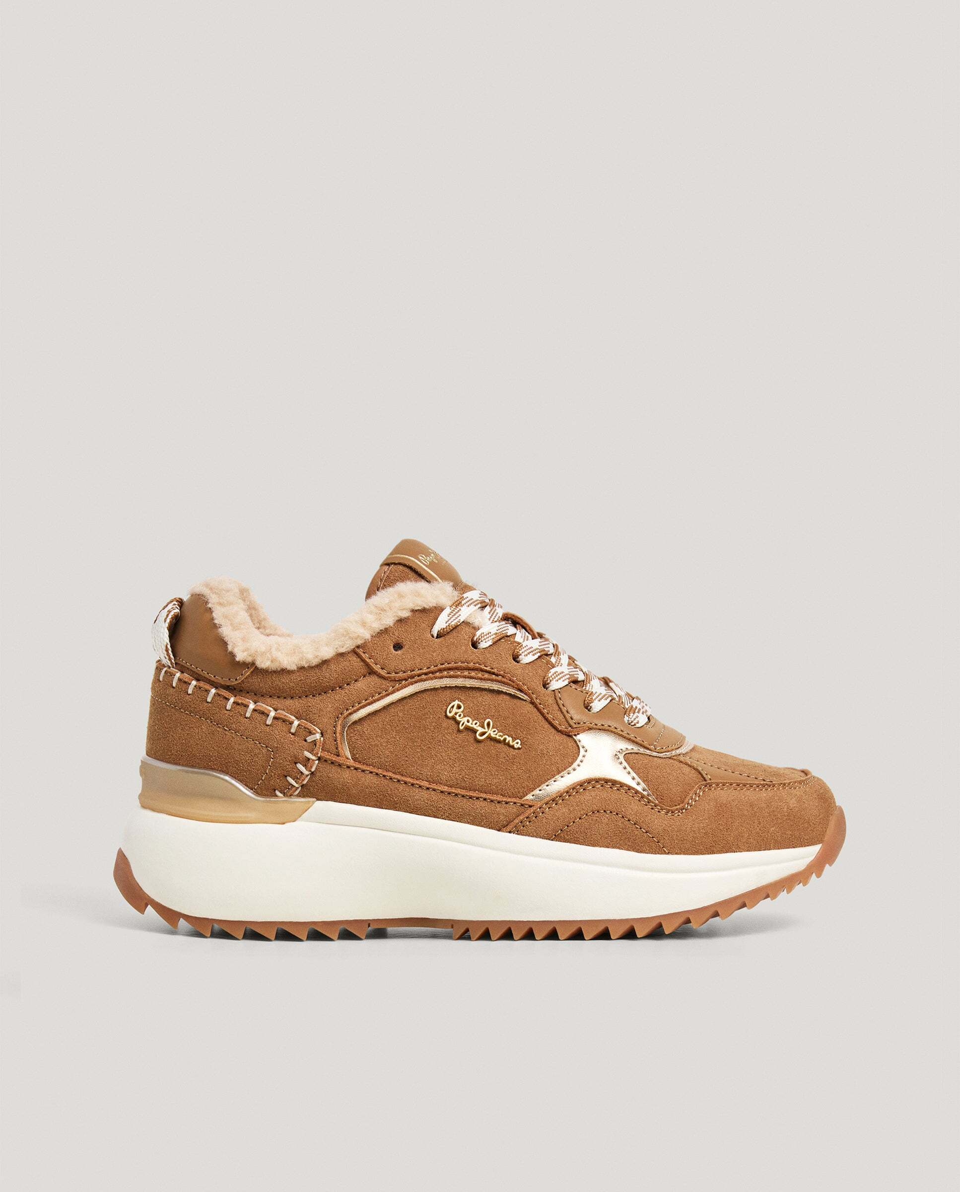 Kimi - Pepe Jeans - zapatillas de ante con detalles borreguito - Marrón Marrón-1