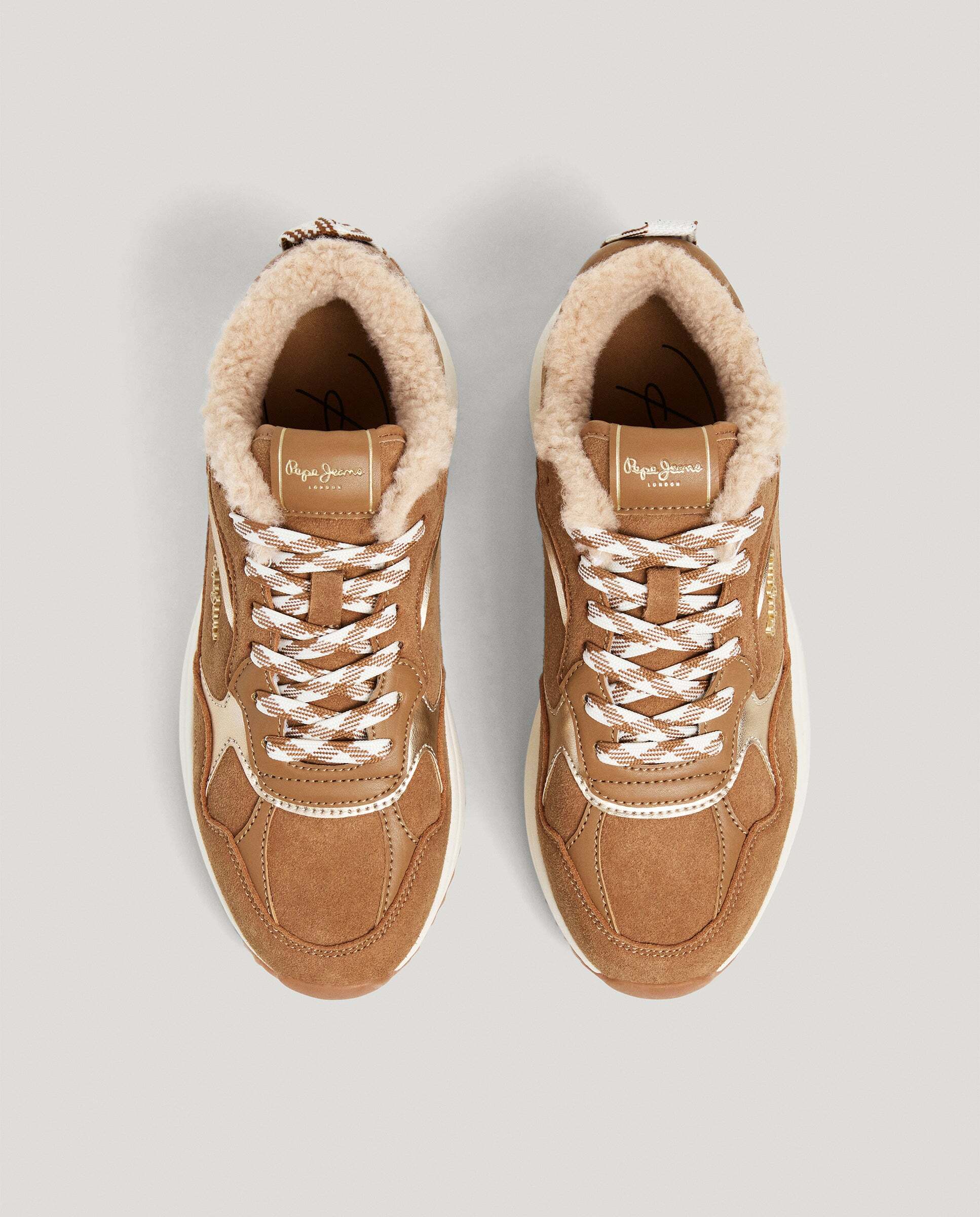 Kimi - Pepe Jeans - zapatillas de ante con detalles borreguito - Marrón Marrón-3