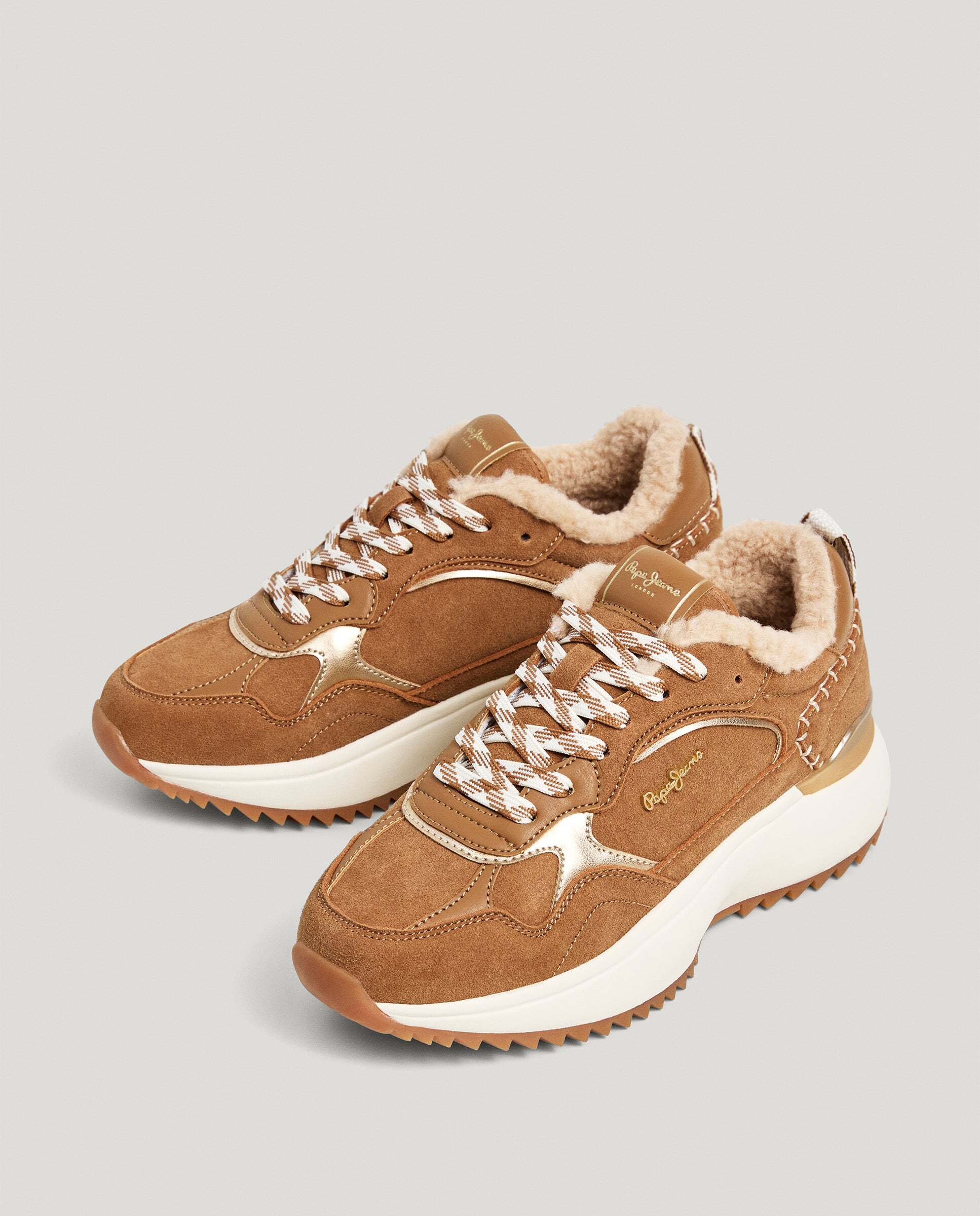 Kimi - Pepe Jeans - zapatillas de ante con detalles borreguito - Marrón Marrón-2