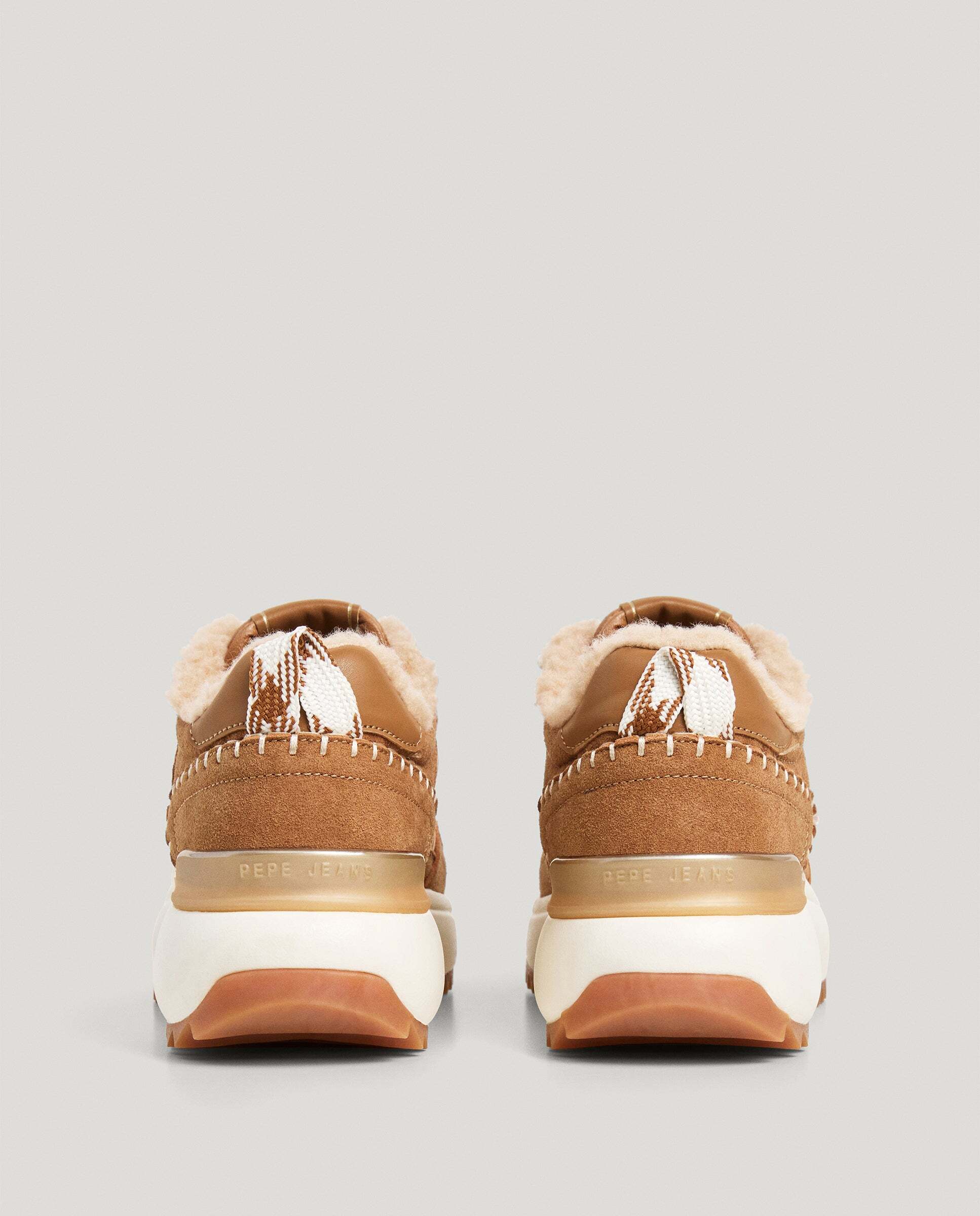 Kimi - Pepe Jeans - zapatillas de ante con detalles borreguito - Marrón Marrón-4