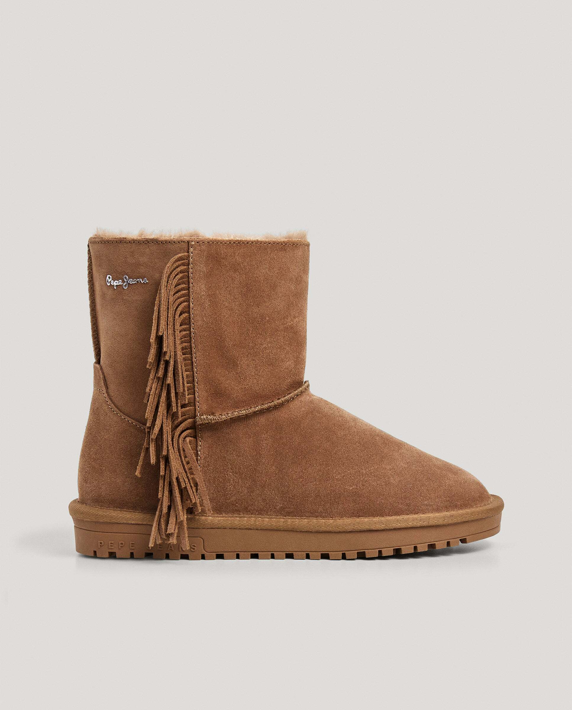 Botines con pelo de mujer de ante con flecos - Pepe Jeans - Marrón Marrón-1