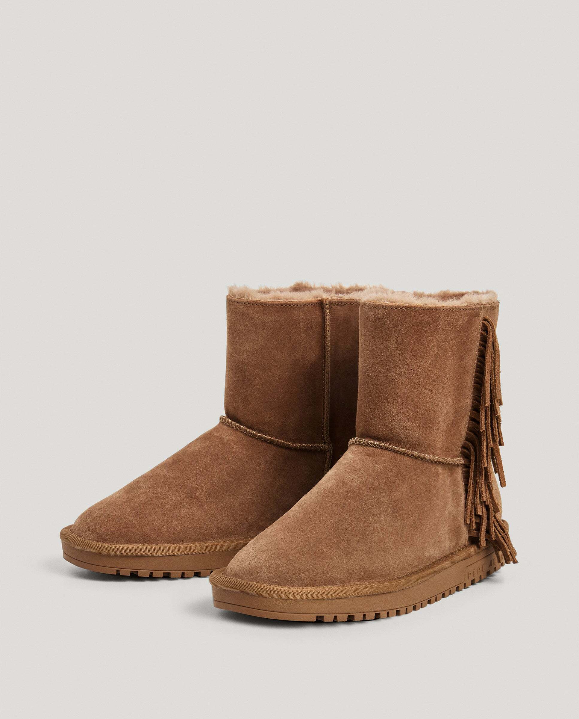 Botines con pelo de mujer de ante con flecos - Pepe Jeans - Marrón Marrón-2