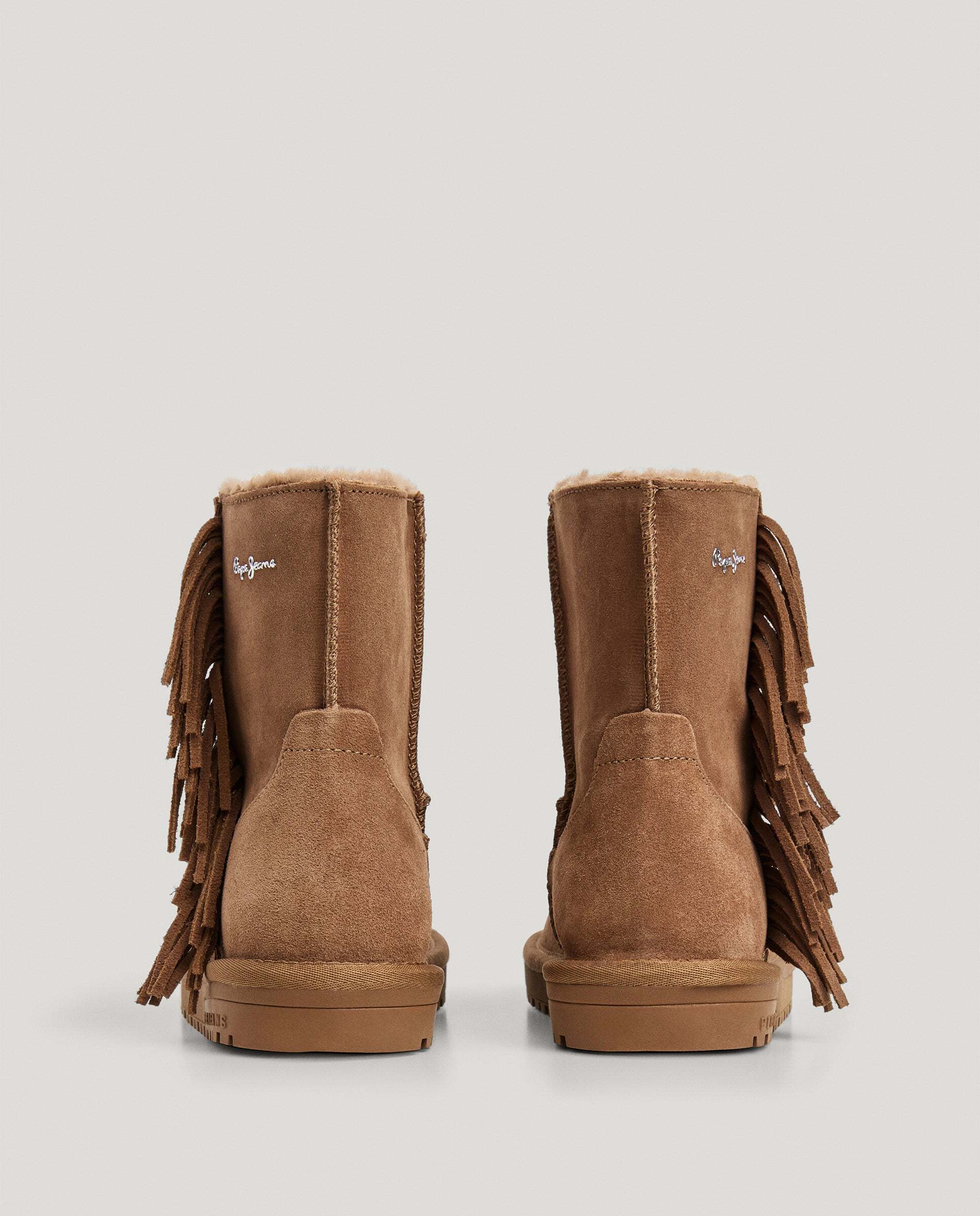Botines con pelo de mujer de ante con flecos - Pepe Jeans - Marrón Marrón-4