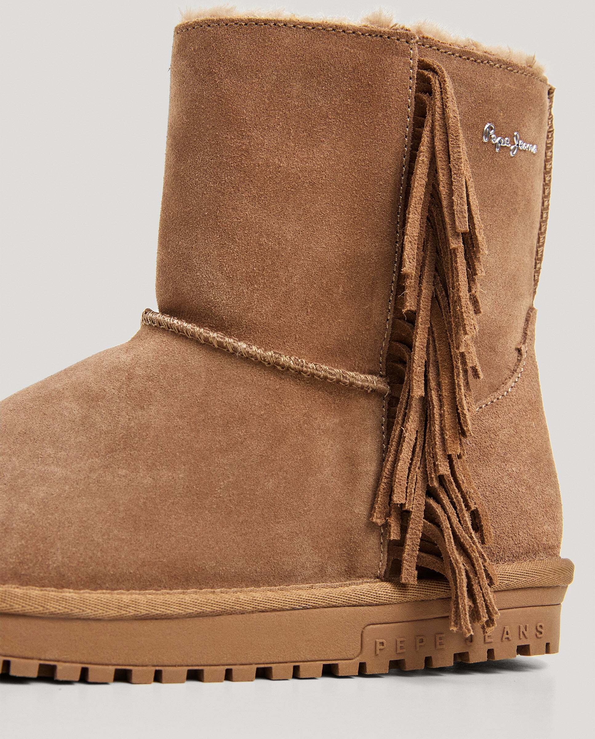 Botines con pelo de mujer de ante con flecos - Pepe Jeans - Marrón Marrón-5