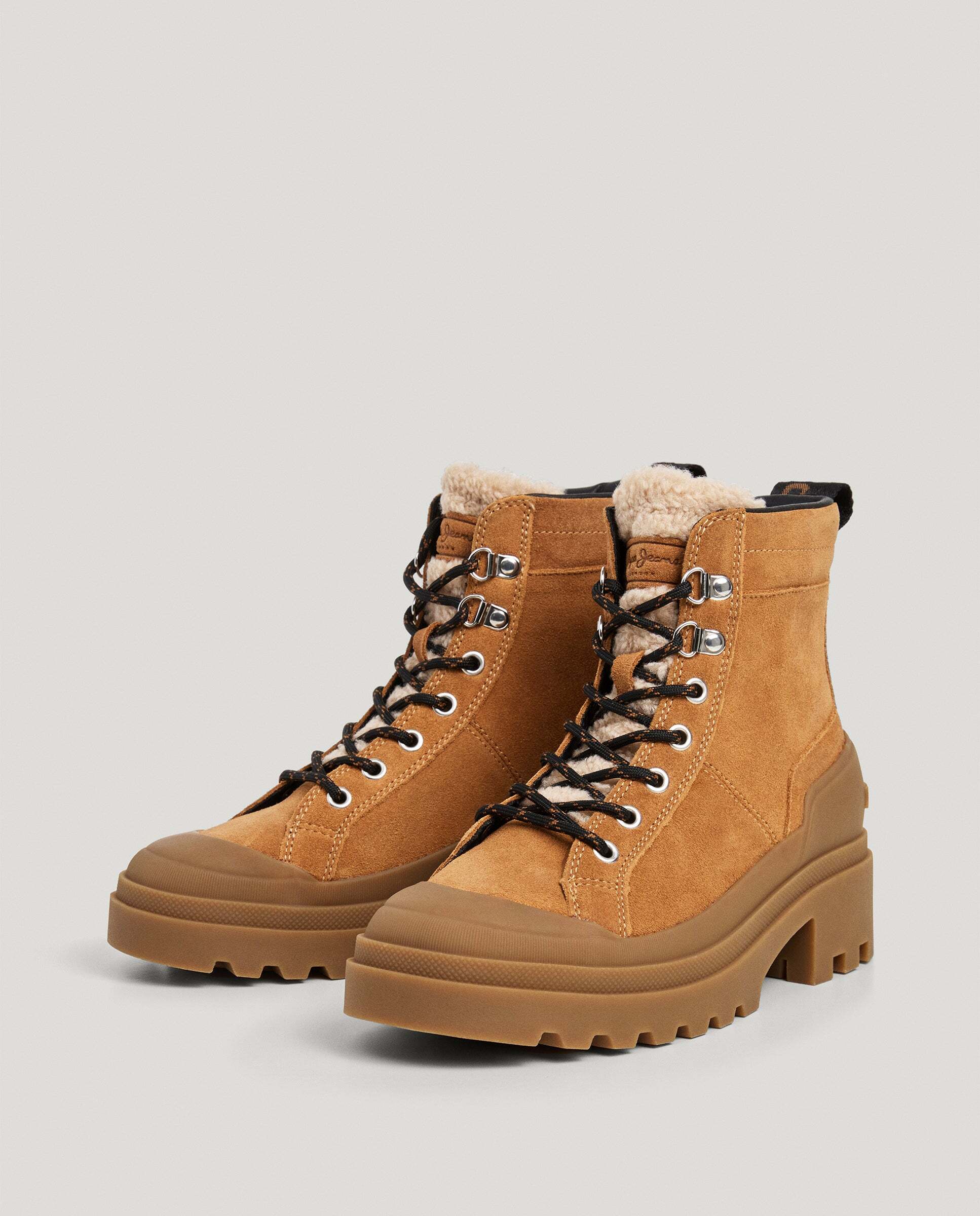 Botines con suela track de mujer de ante cierre cordones - Pepe Jeans - Marrón Marrón-2