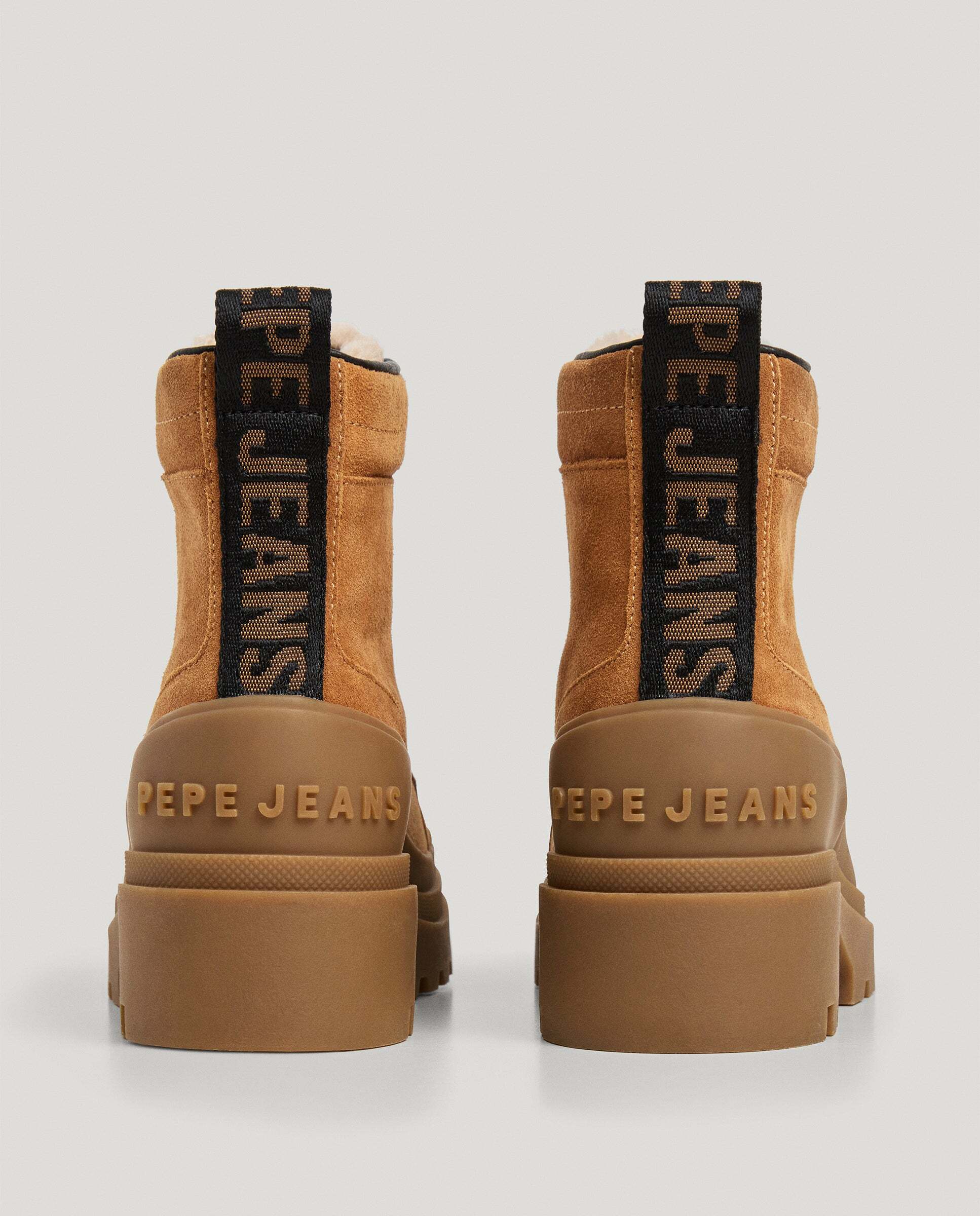Botines con suela track de mujer de ante cierre cordones - Pepe Jeans - Marrón Marrón-4