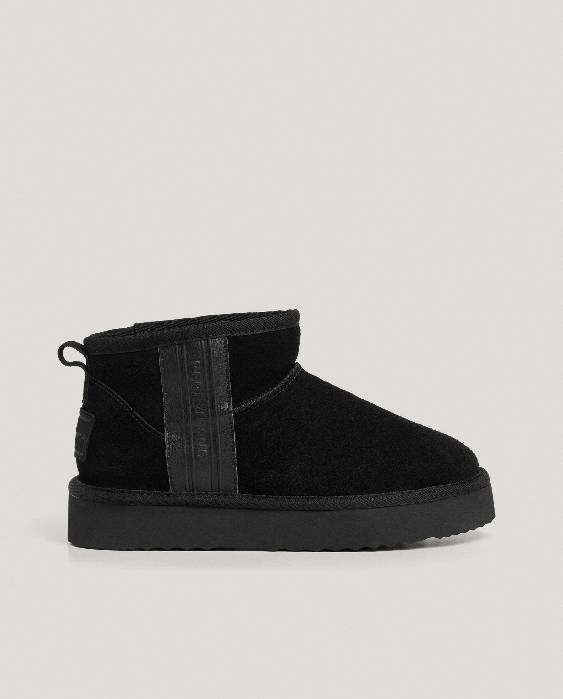 Botines con pelo de mujer de ante con logo en relieve - Pepe Jeans - Negro Negro-1
