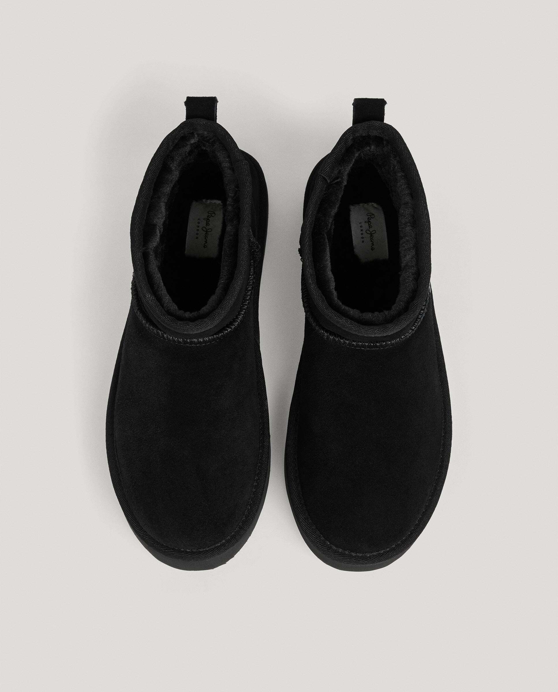 Botines con pelo de mujer de ante con logo en relieve - Pepe Jeans - Negro Negro-3