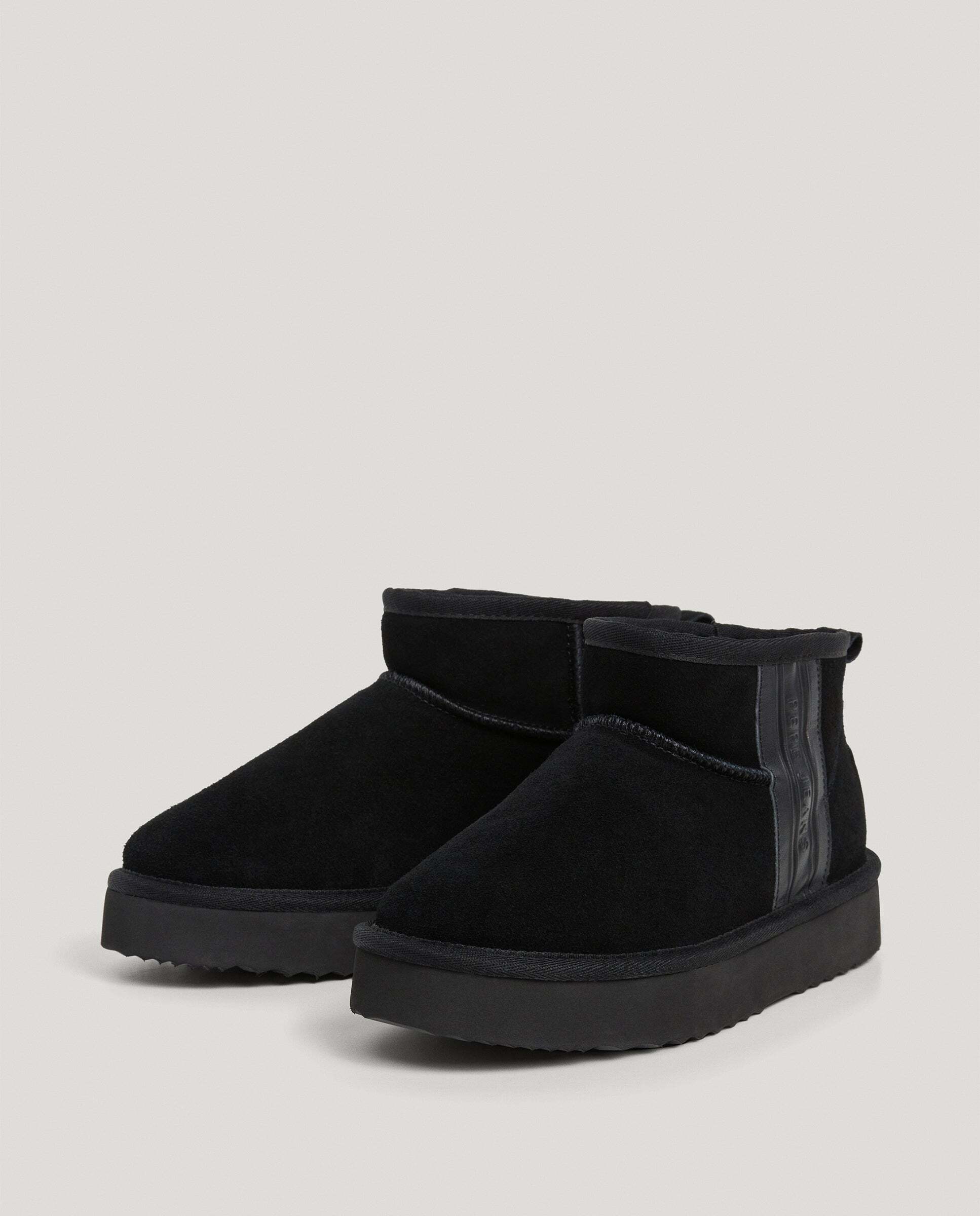 Botines con pelo de mujer de ante con logo en relieve - Pepe Jeans - Negro Negro-2