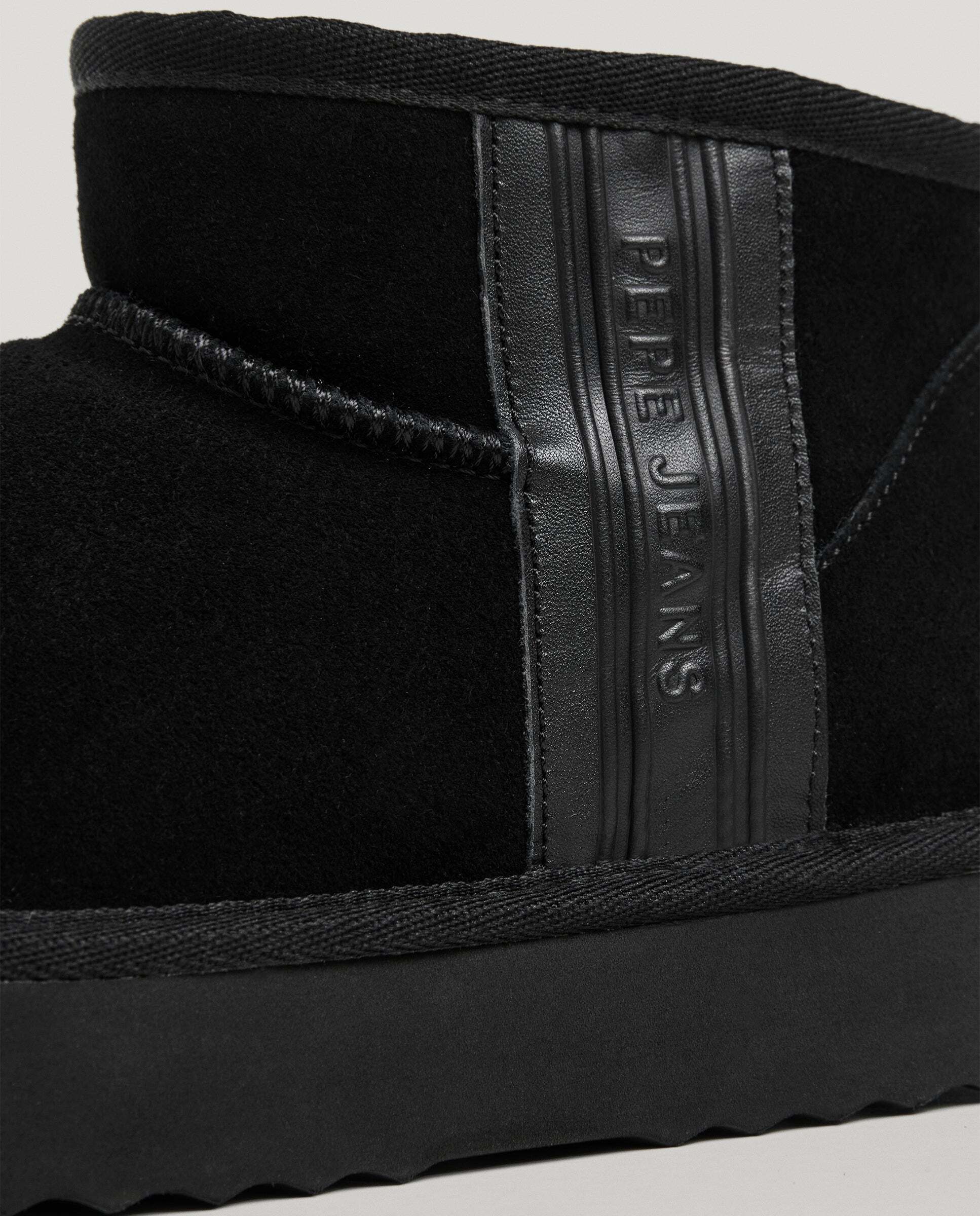 Botines con pelo de mujer de ante con logo en relieve - Pepe Jeans - Negro Negro-5