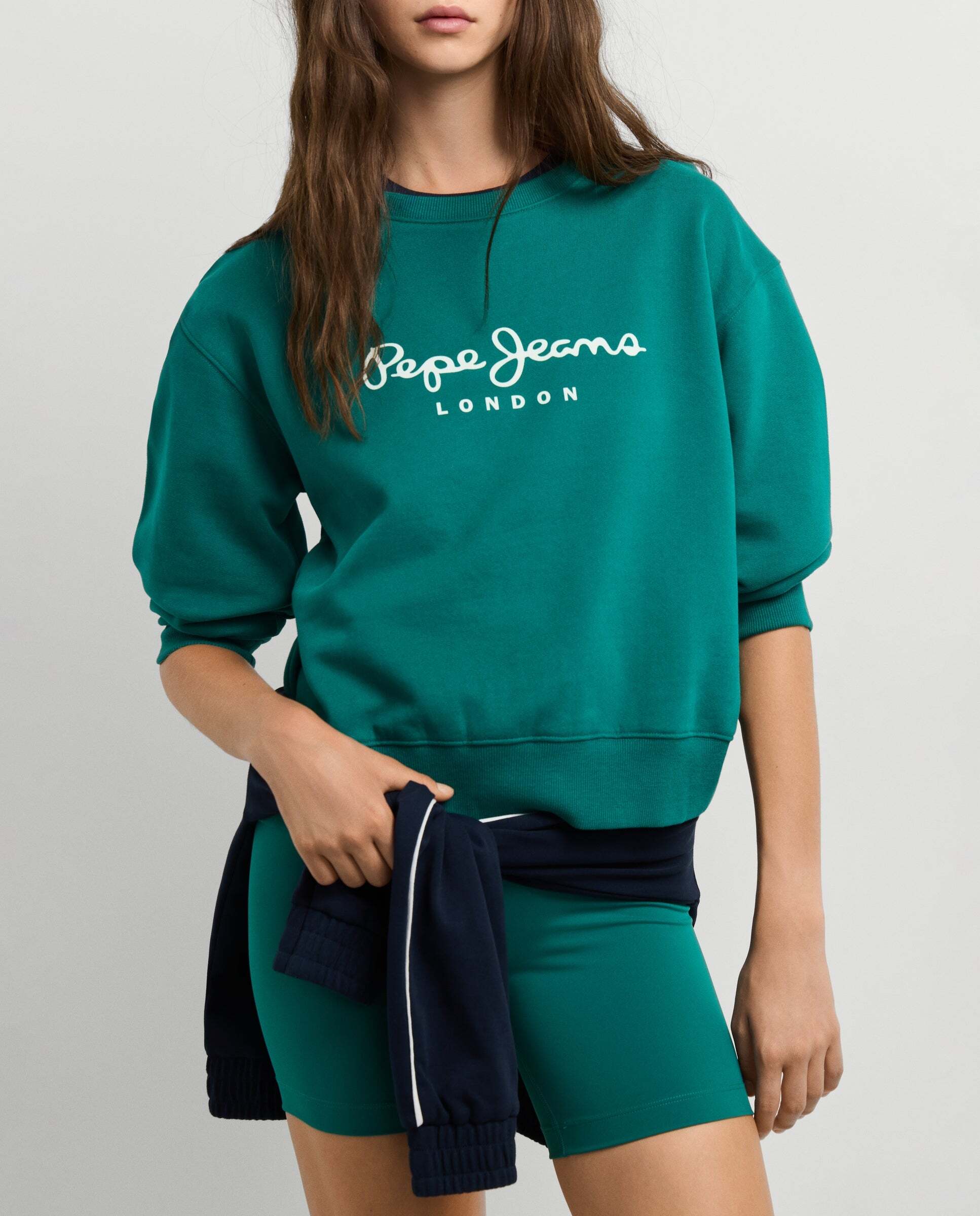 Sudadera de mujer cuello redondo con logo - Pepe Jeans - Verde azulado Verde azulado-1