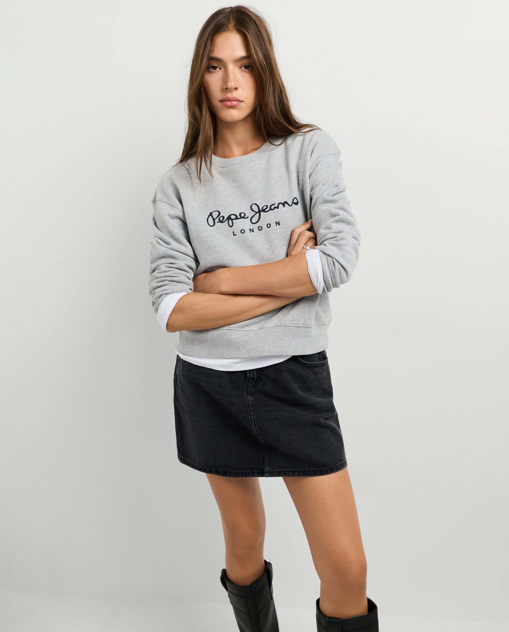 Sudadera de mujer cuello redondo con logo - Pepe Jeans - Gris Gris-1