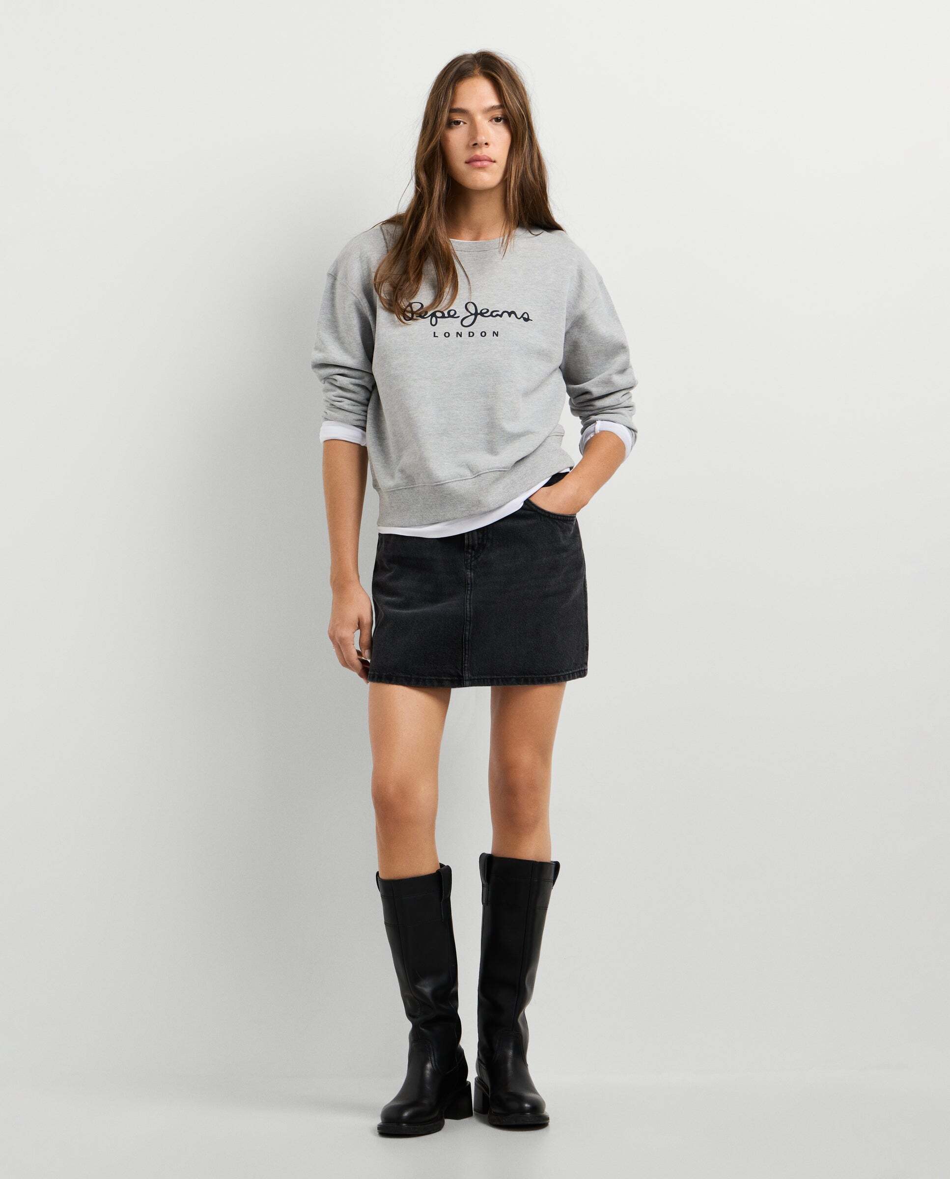 Sudadera de mujer cuello redondo con logo - Pepe Jeans - Gris Gris-2