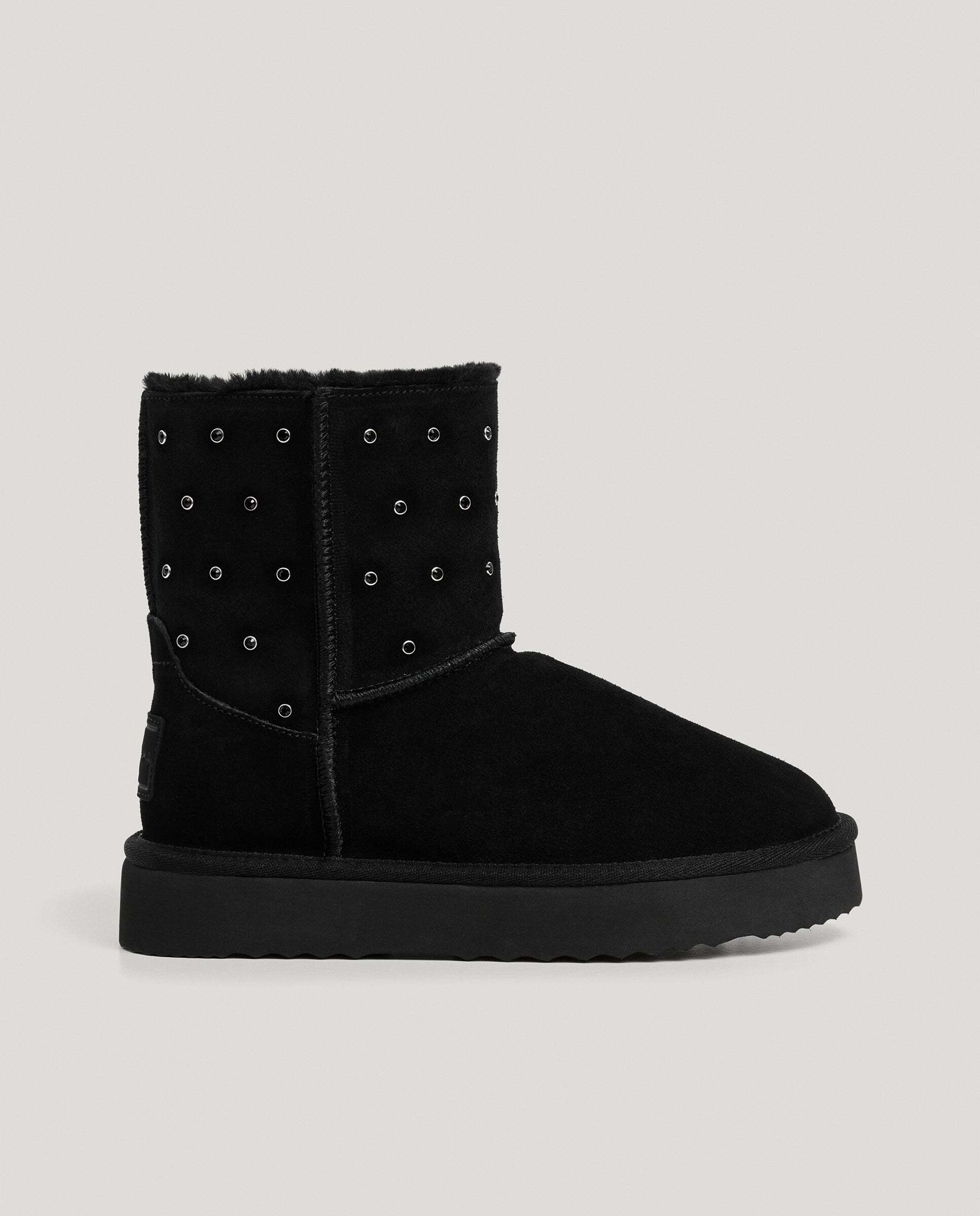 Botines con pelo de mujer de ante con pedrería - Pepe Jeans - Negro Negro-1
