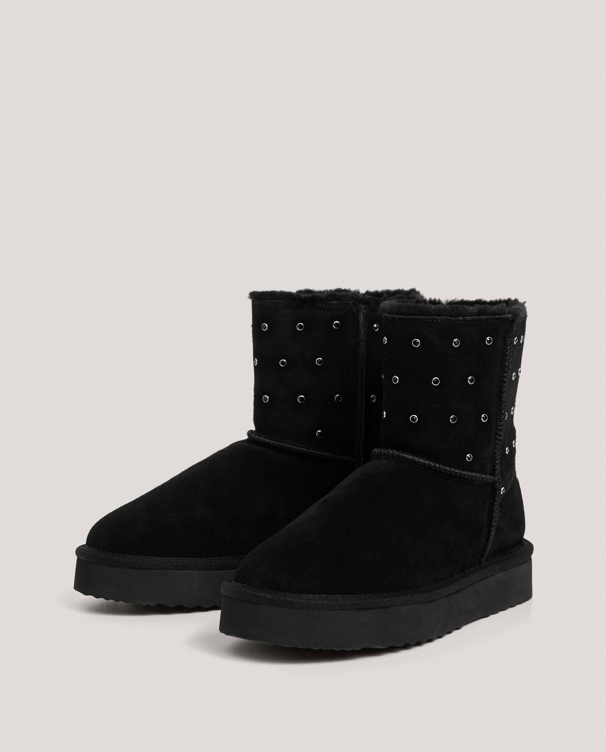 Botines con pelo de mujer de ante con pedrería - Pepe Jeans - Negro Negro-2