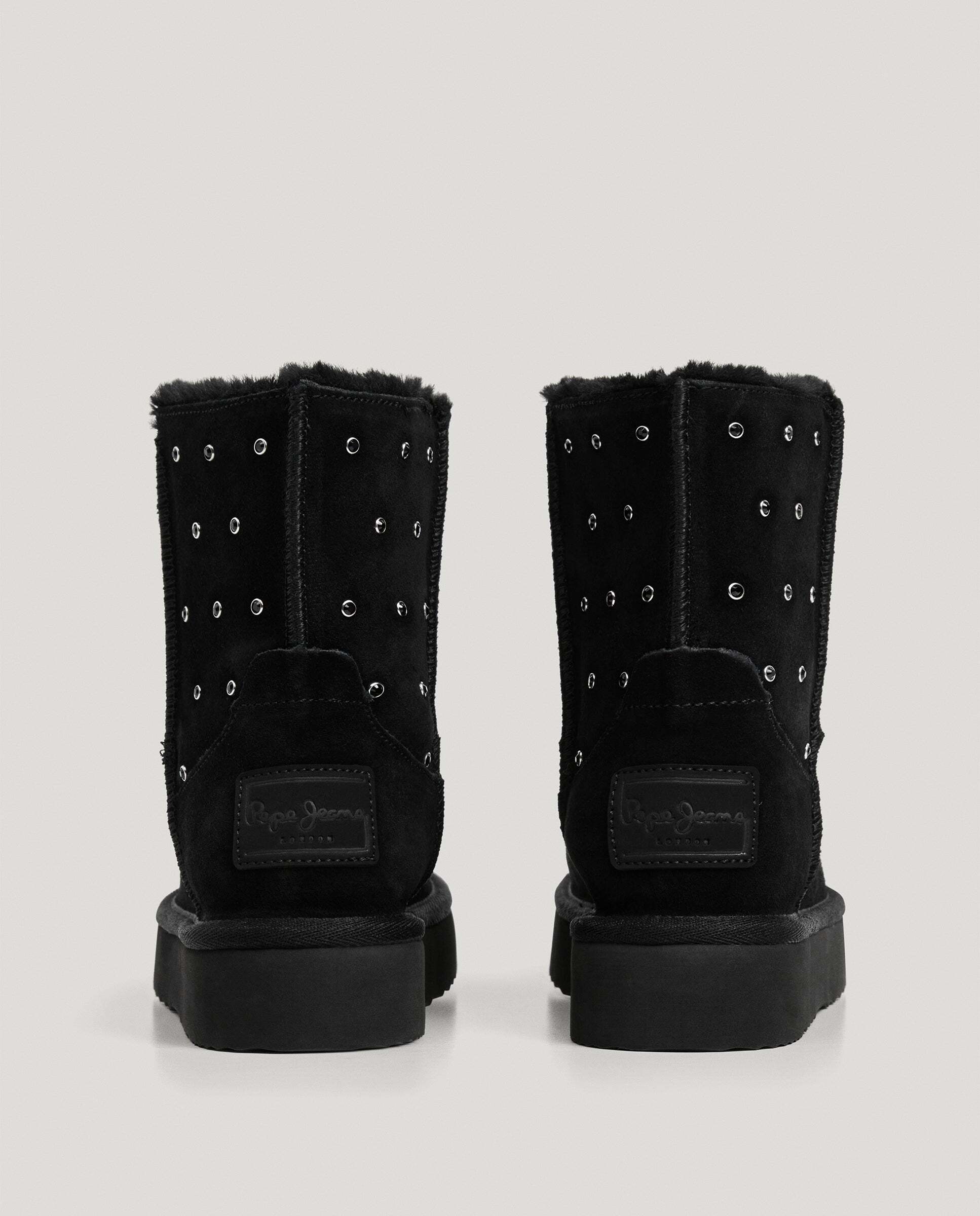 Botines con pelo de mujer de ante con pedrería - Pepe Jeans - Negro Negro-4