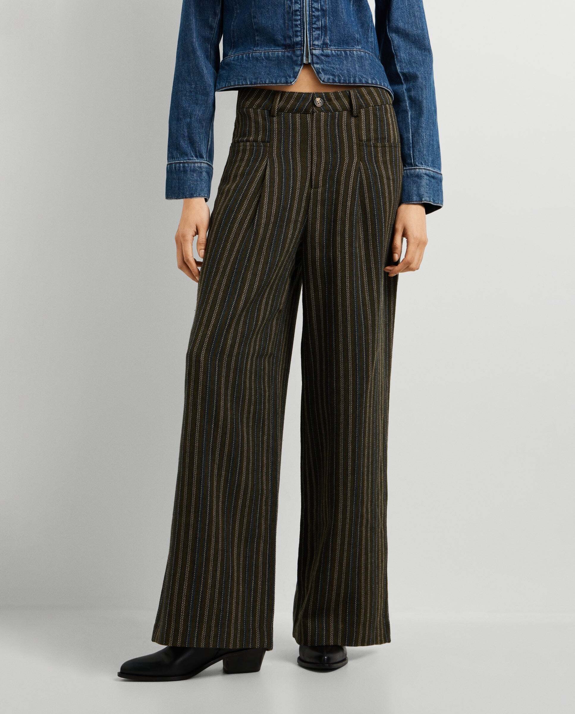 Pantalón de mujer de rayas recto con lana - Pepe Jeans - Verde Verde-1