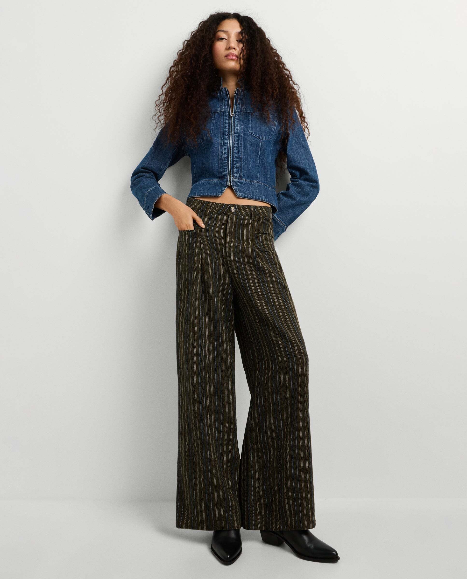 Pantalón de mujer de rayas recto con lana - Pepe Jeans - Verde Verde-2