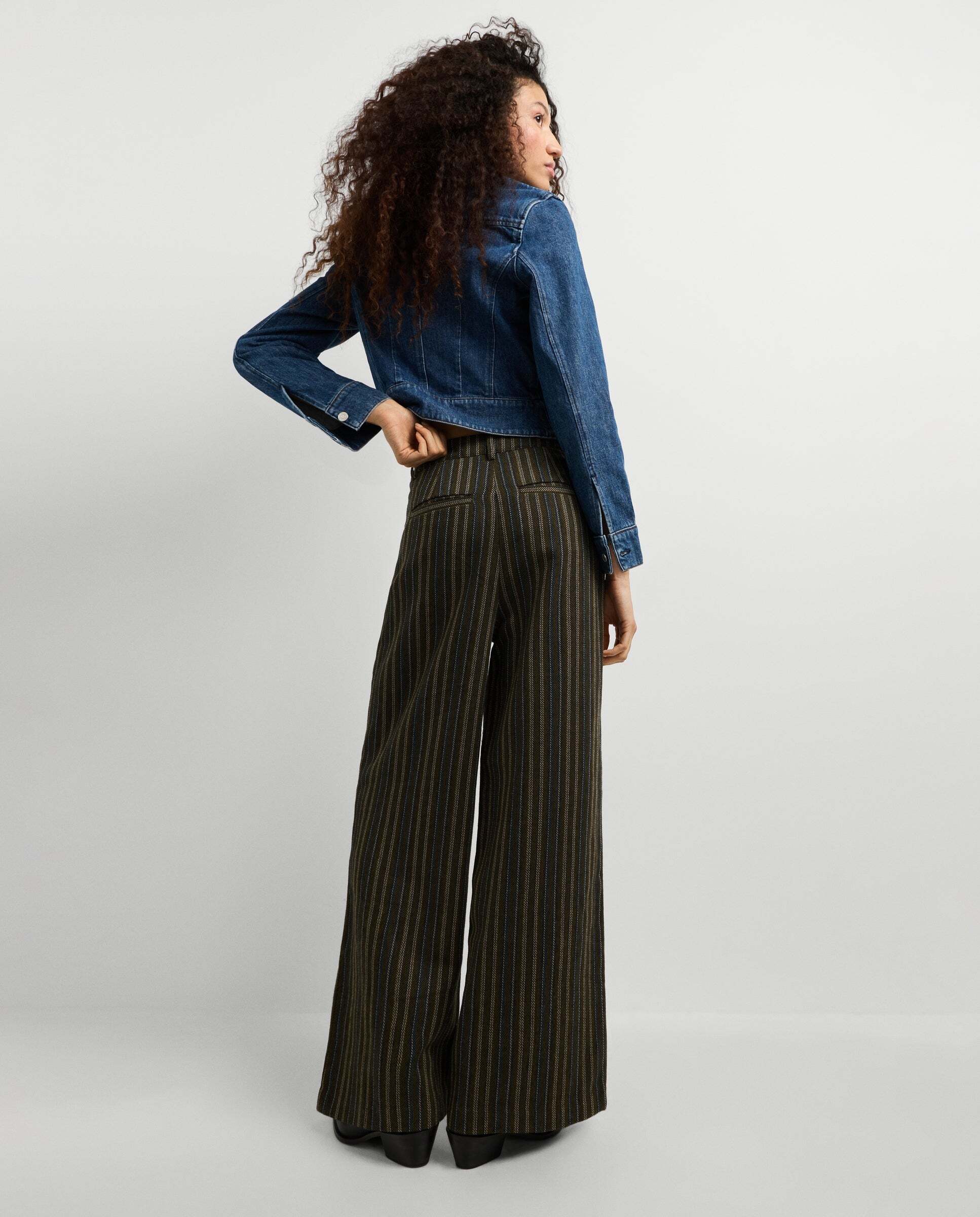 Pantalón de mujer de rayas recto con lana - Pepe Jeans - Verde Verde-3