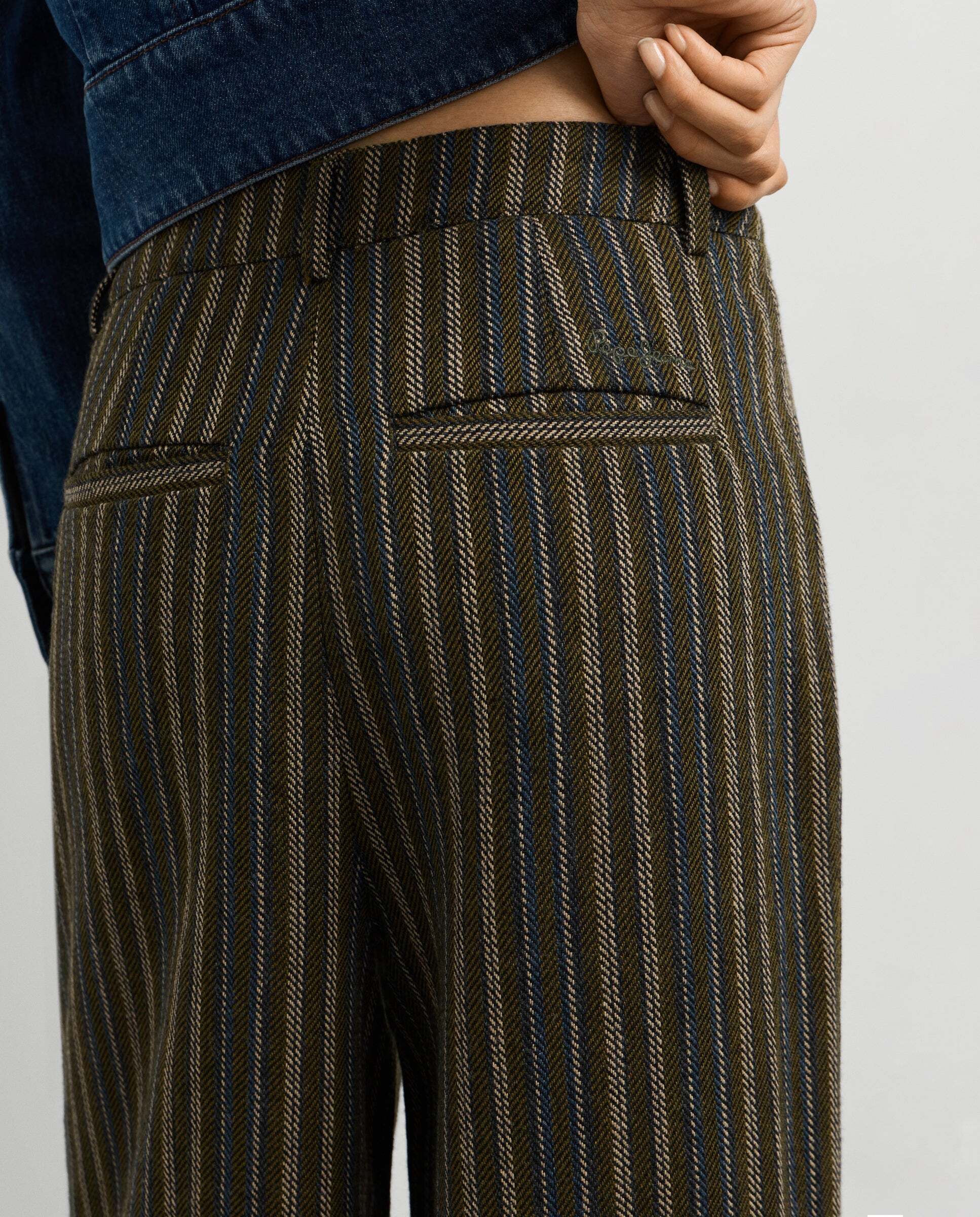 Pantalón de mujer de rayas recto con lana - Pepe Jeans - Verde Verde-4